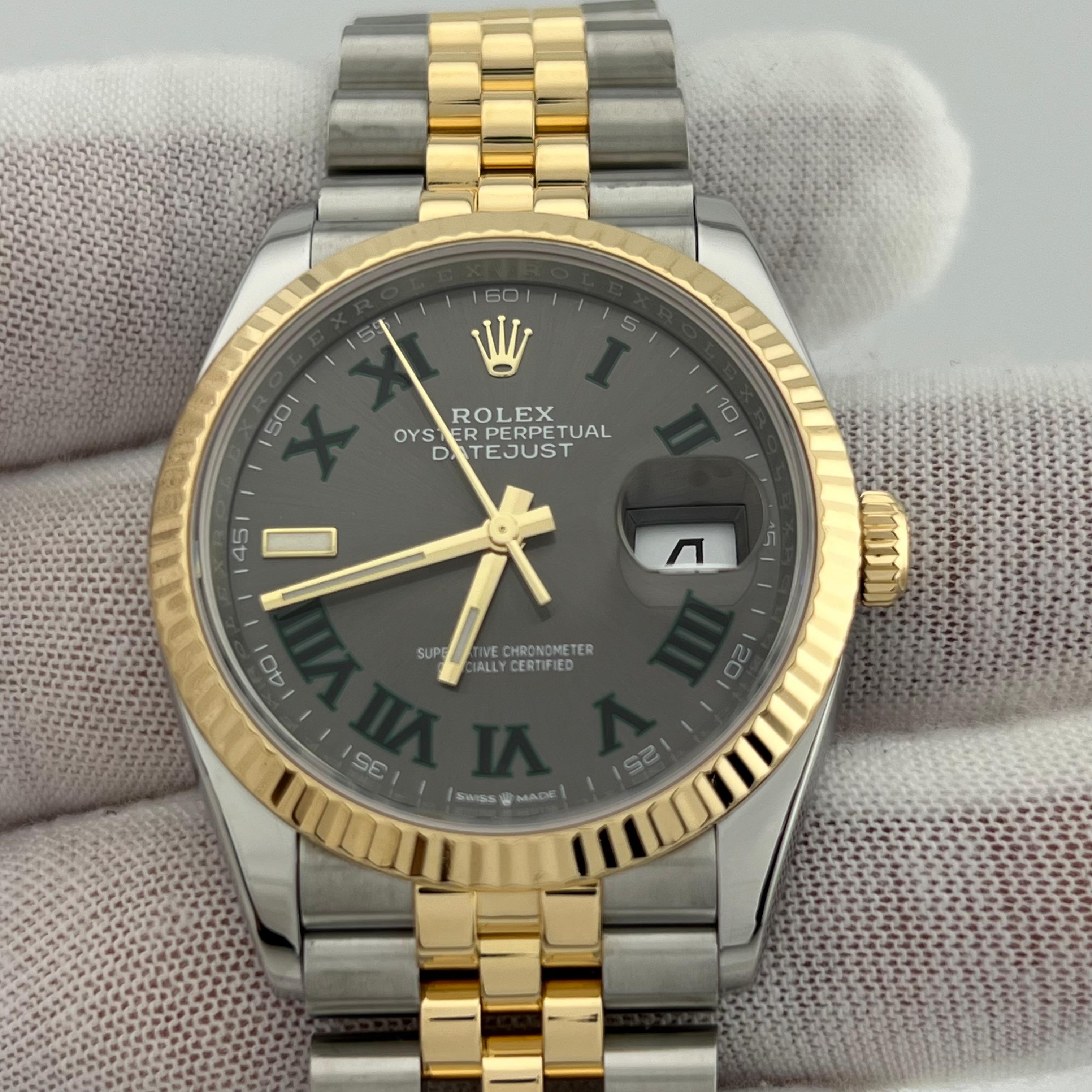 Rolex Datejust 126233 Wimbledon 18K Yellow Gold Stainless Steel Box Receipt 36mm For Sale 2