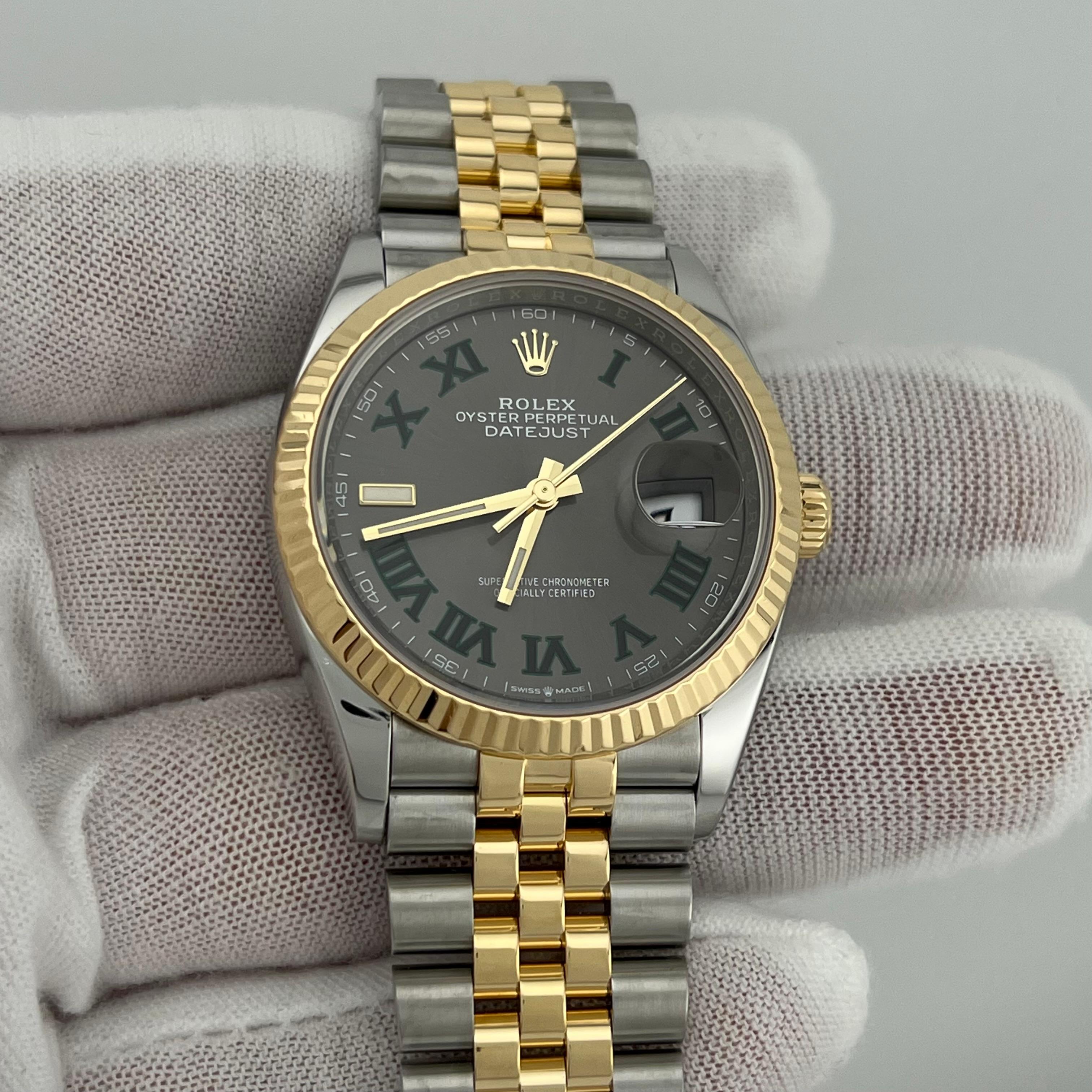 Rolex Datejust 126233 Wimbledon 18K Yellow Gold Stainless Steel Box Receipt 36mm For Sale 3