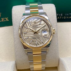 Rolex Datejust 126233 Yellow Gold Steel Champagne Palm Motif Dial Watch B&P