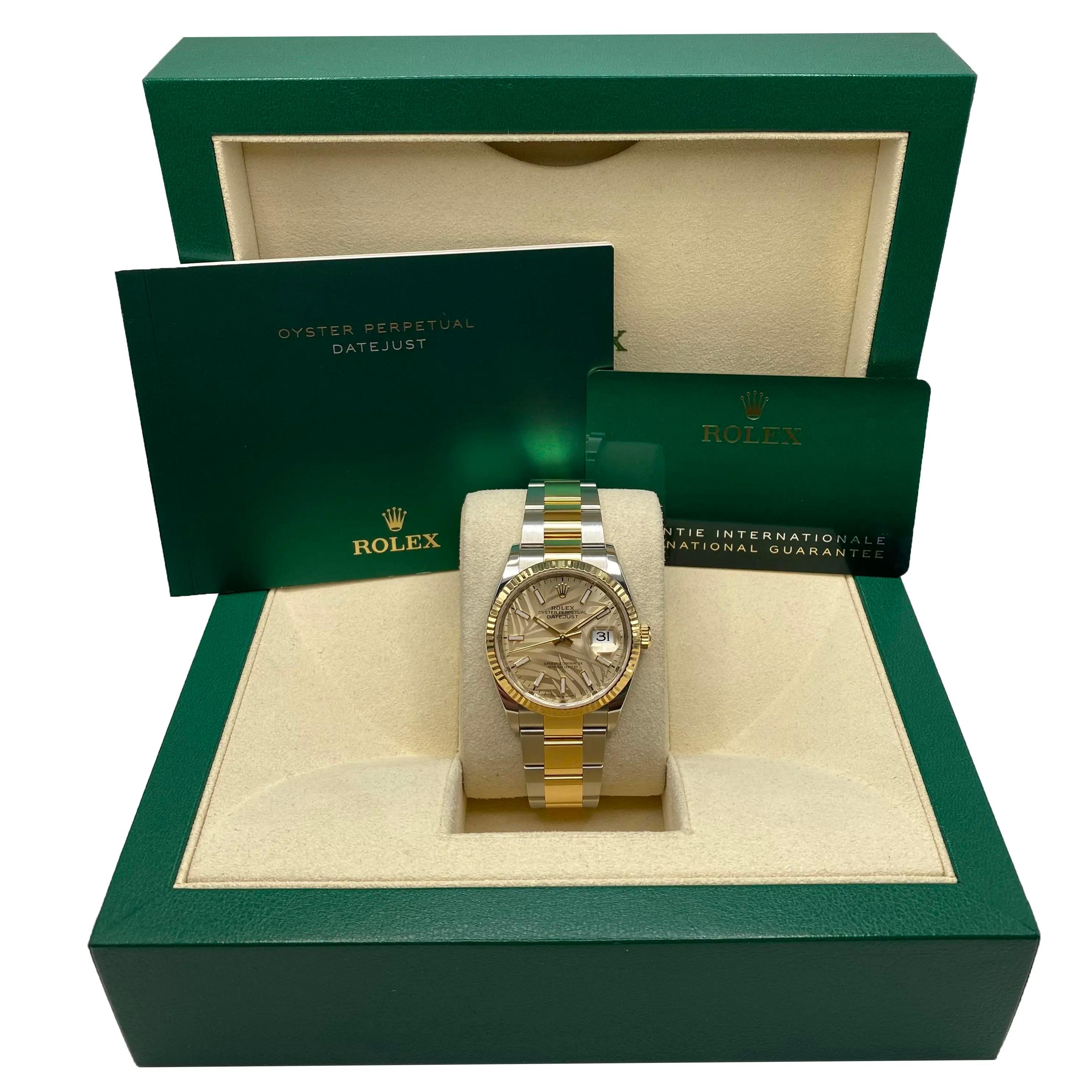Rolex Datejust 126233 Yellow Gold Steel Champagne Palm Motif Dial Watch B&P