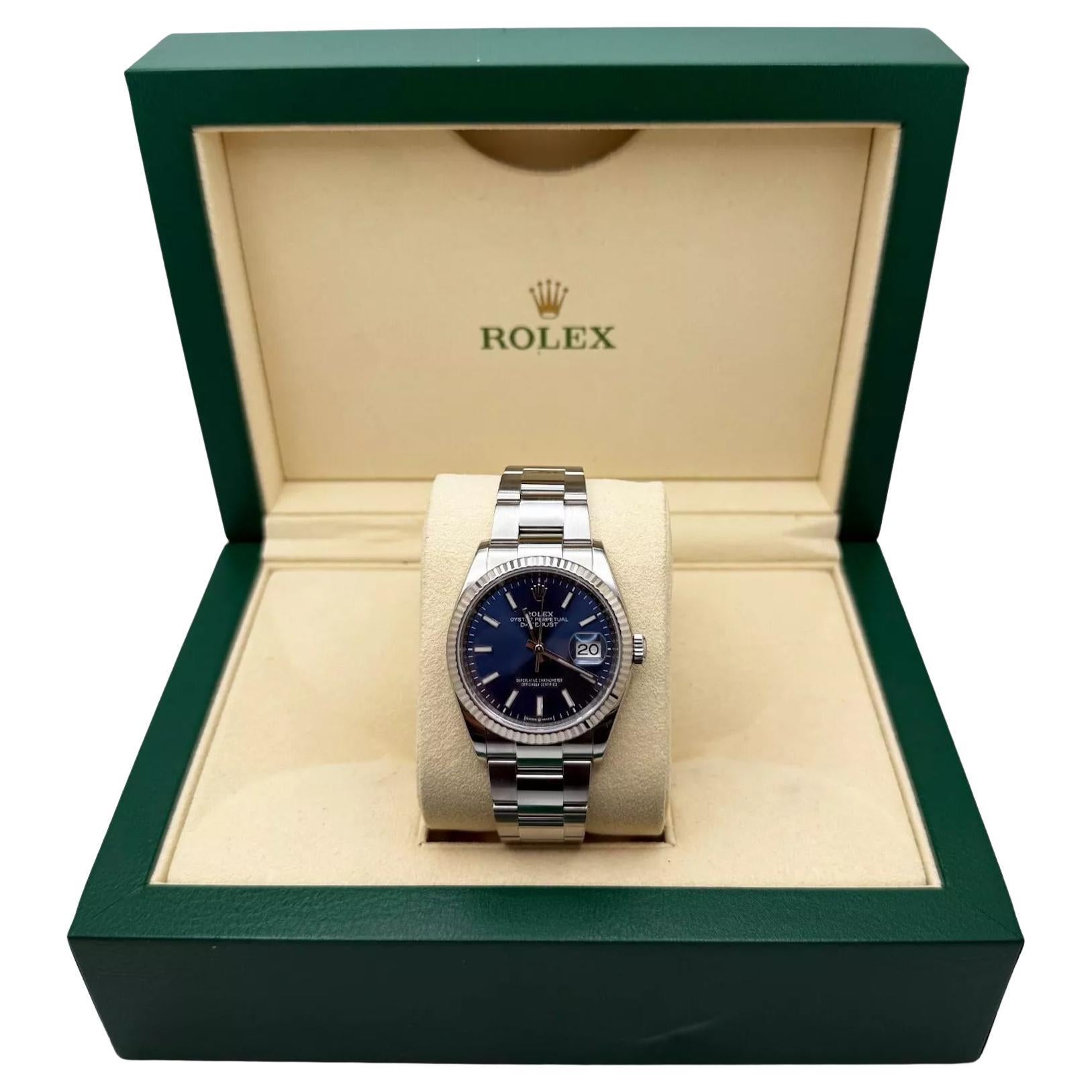 Rolex Datejust 126234 36mm Blue Dial Steel 18K White Gold Box Paper