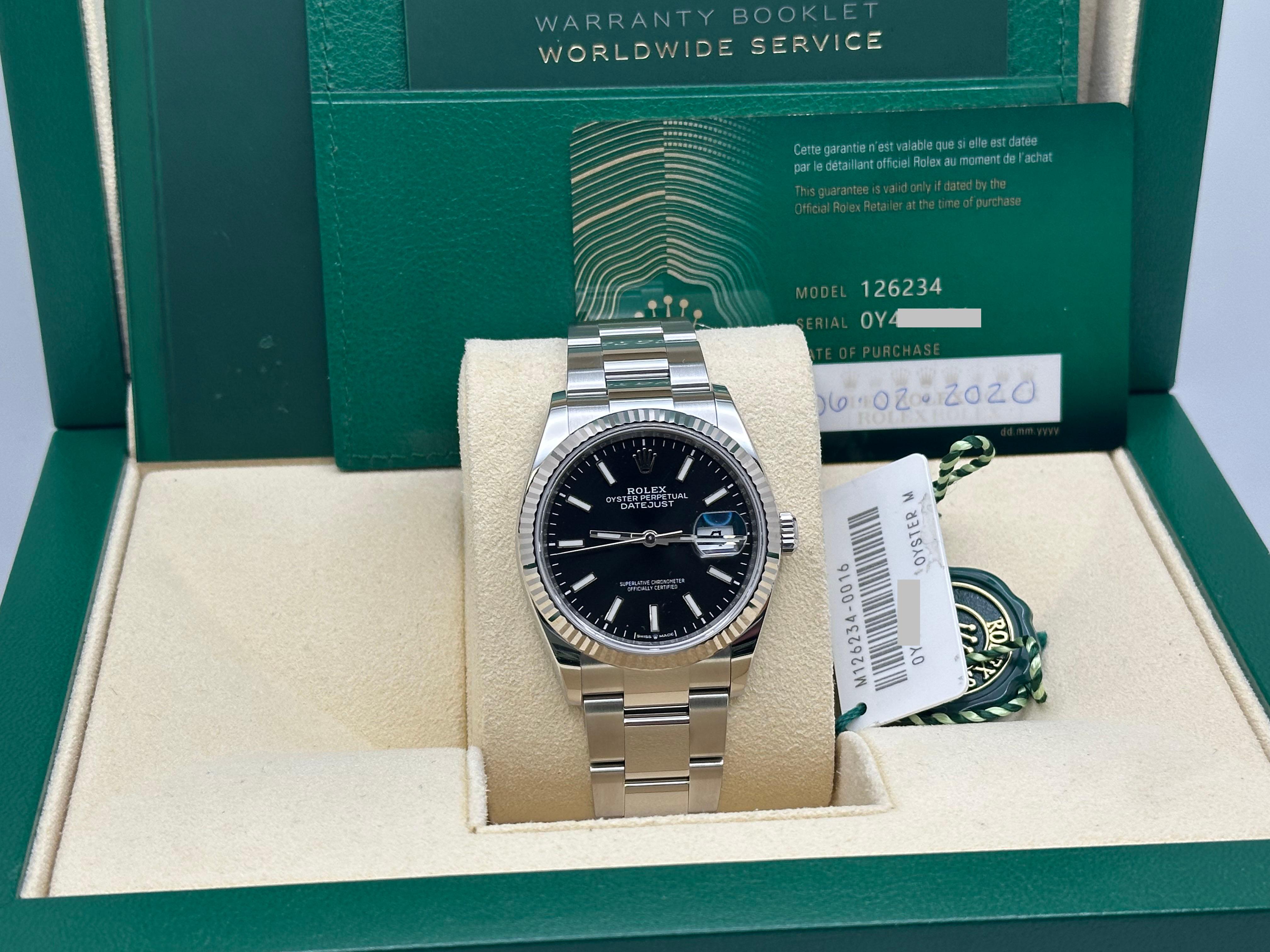 Rolex Datejust 126234 Black Dial Stainless Steel 18K Gold Bezel Box Paper 36mm in vendita 3
