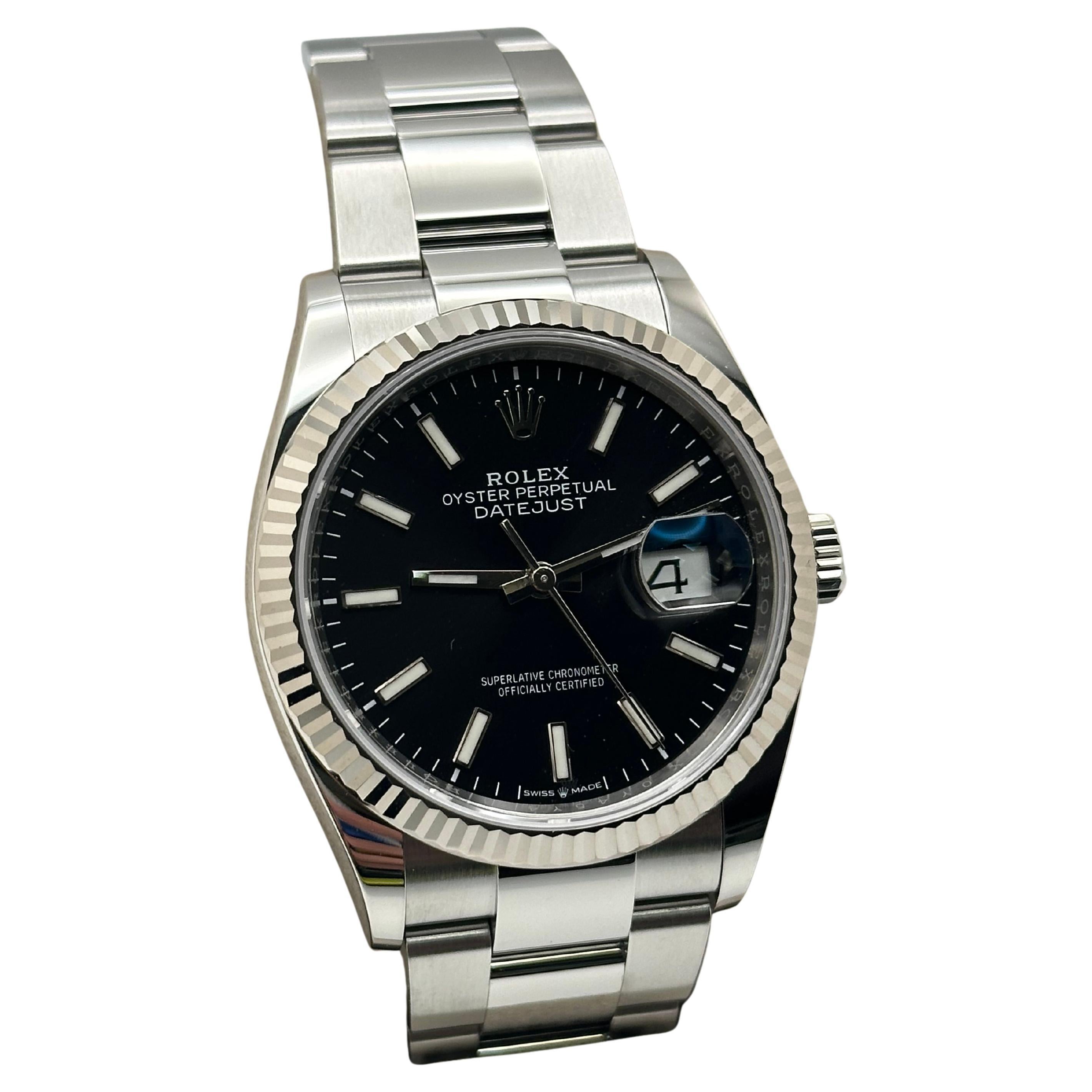 Rolex Datejust 126234 Black Dial Stainless Steel 18K Gold Bezel Box Paper 36mm