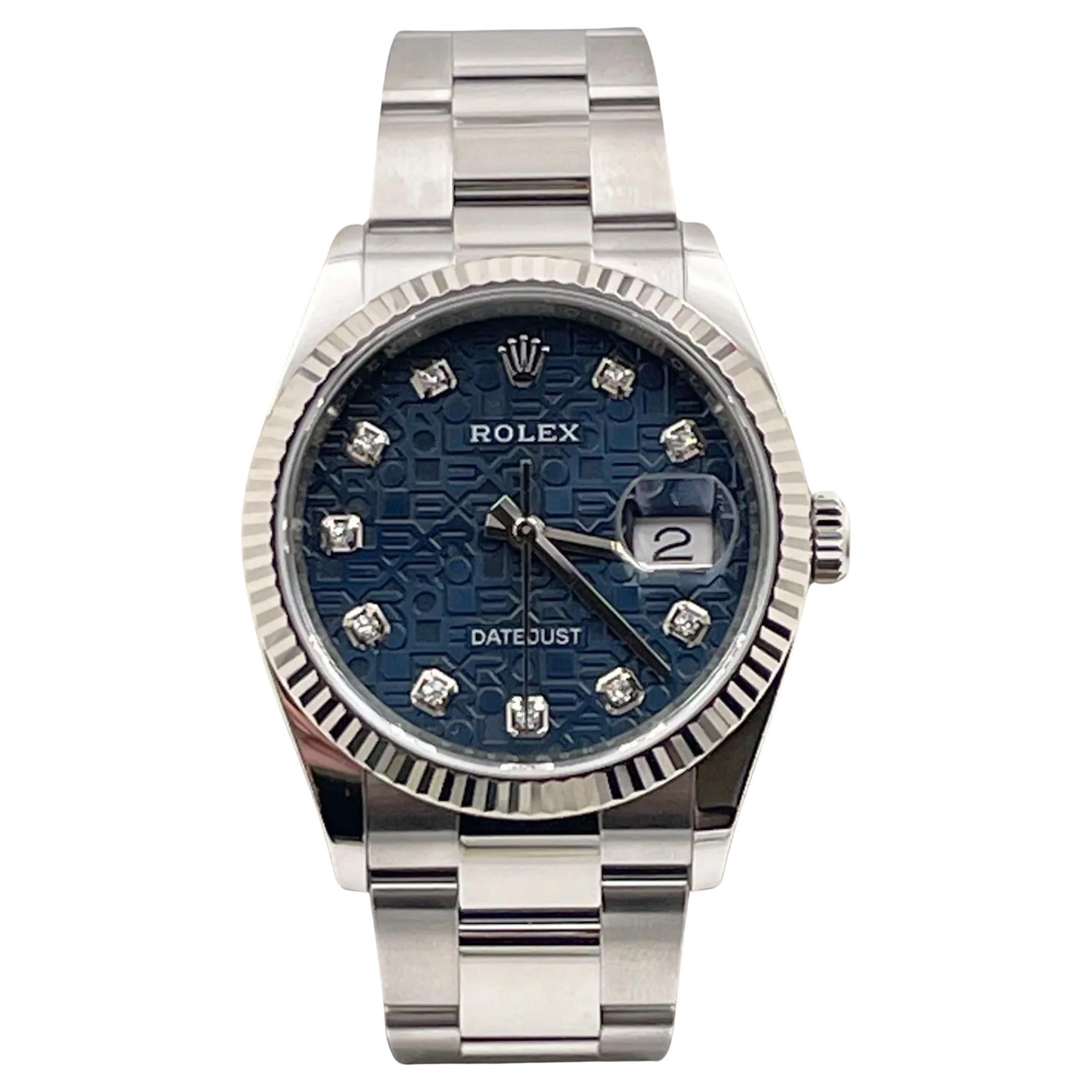 Rolex Datejust 126234 Blue Jubilee Diamond Dial Steel 18K Gold Bezel Box Paper