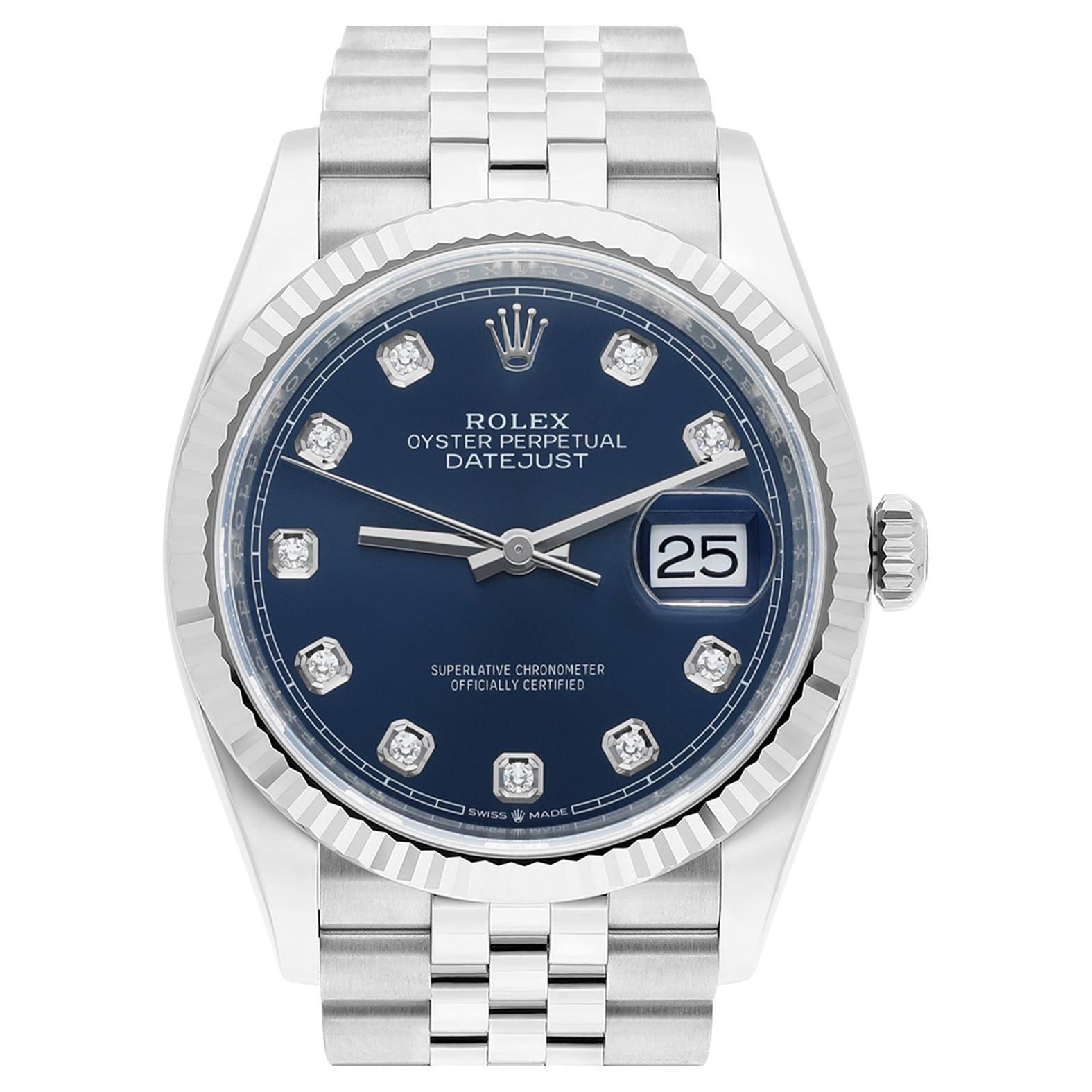 Rolex Montre Datejust 126234 en acier avec cadran bleu de 36 mm et diamants en vente