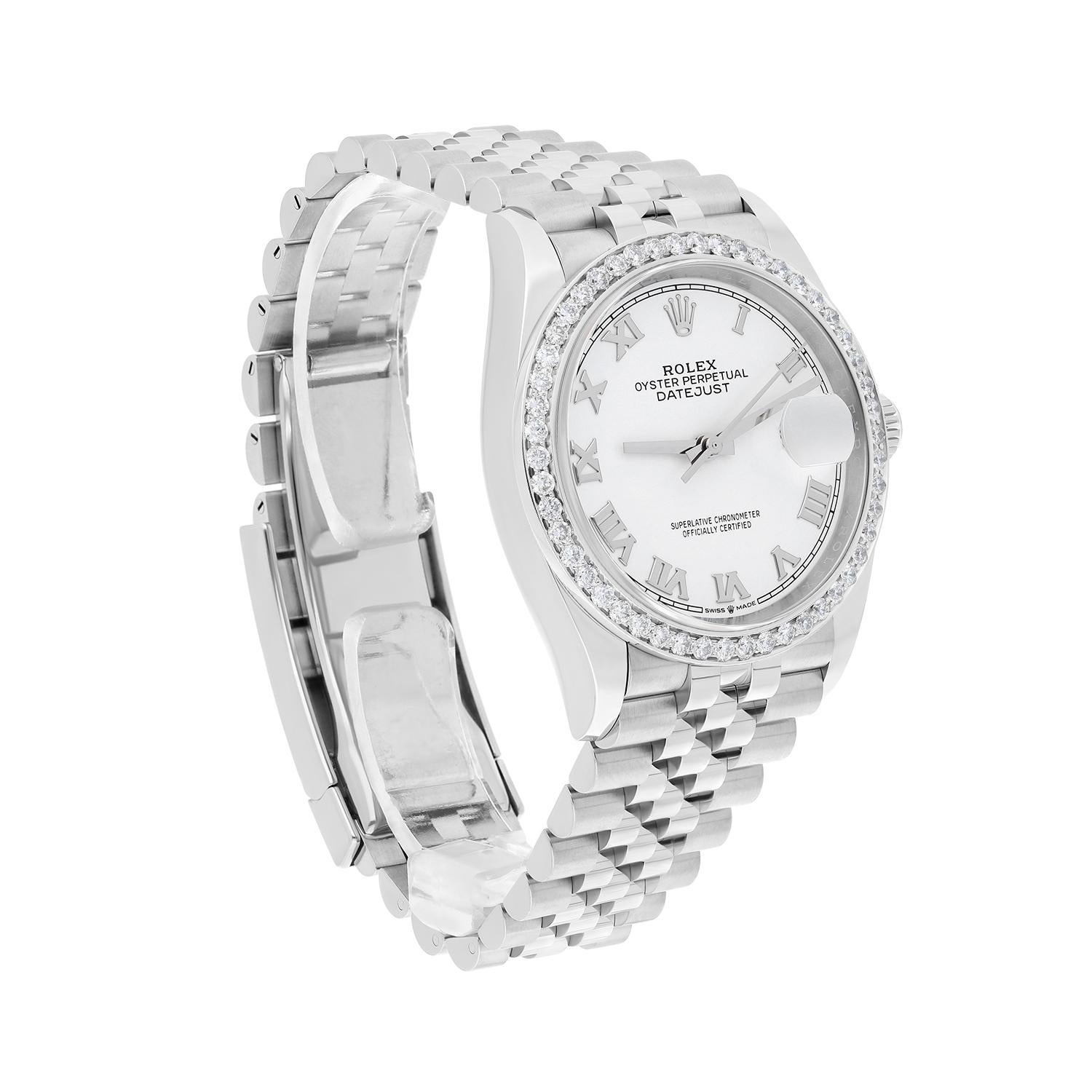 Women's or Men's Rolex Datejust 126234 Steel 36mm White Roman Dial Jubilee Bracelet 2023 Complete For Sale