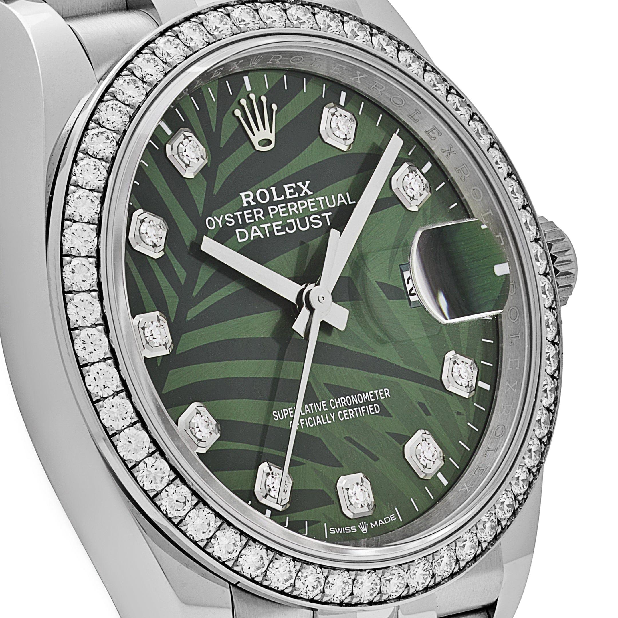 Women's or Men's Rolex Datejust 126284RBR Stainless Steel Green Palm Frond Diamond Dial/Bezel For Sale