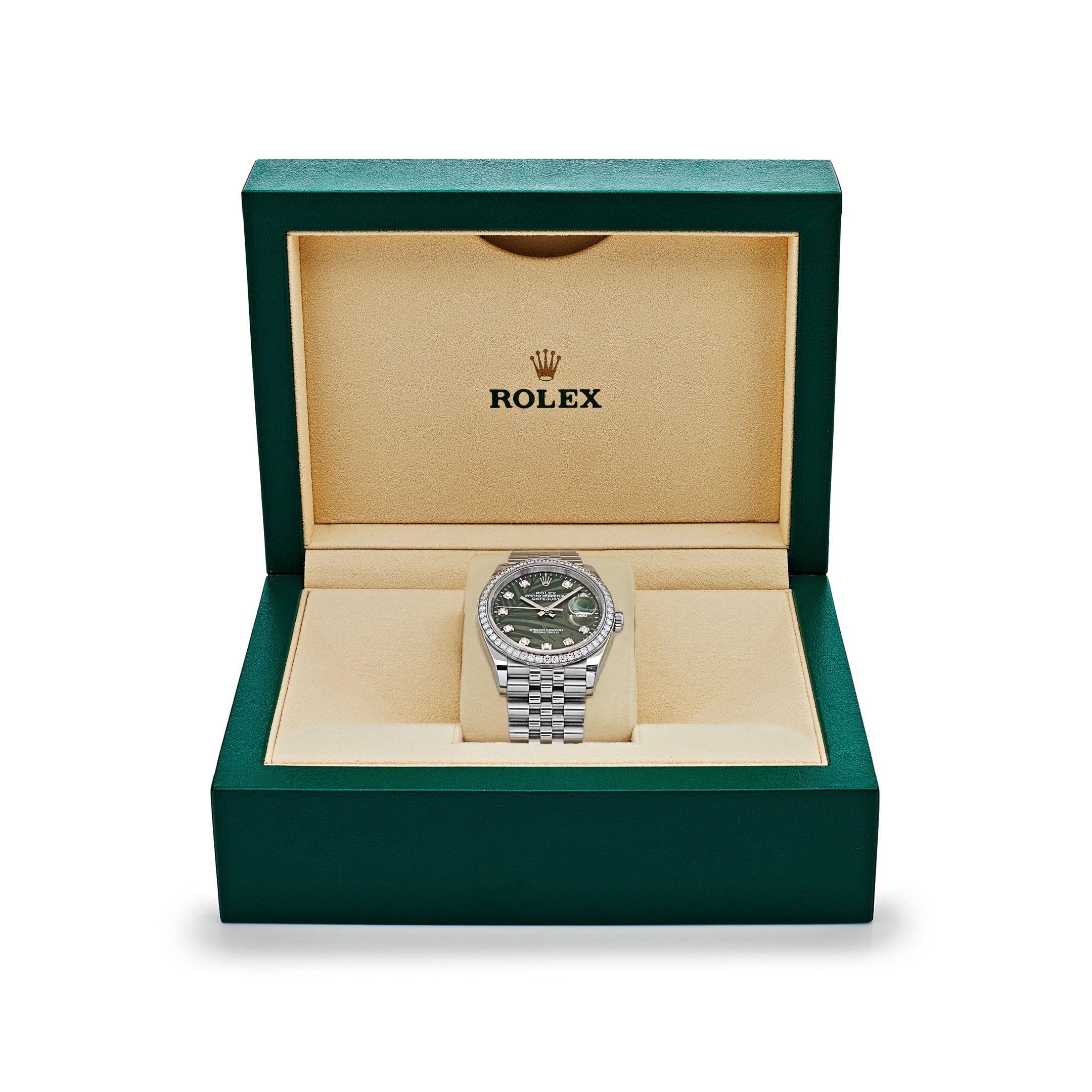 Rolex Datejust 126284RBR Stainless Steel Green Palm Frond Diamond Dial/Bezel For Sale 2