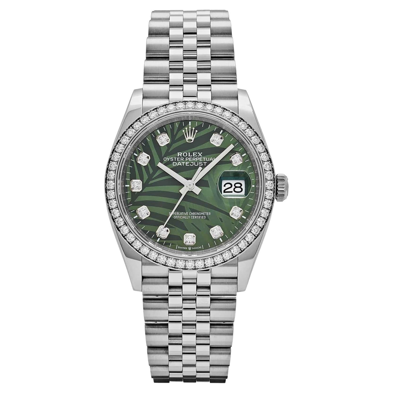 Rolex Datejust 126284RBR Stainless Steel Green Palm Frond Diamond Dial/Bezel