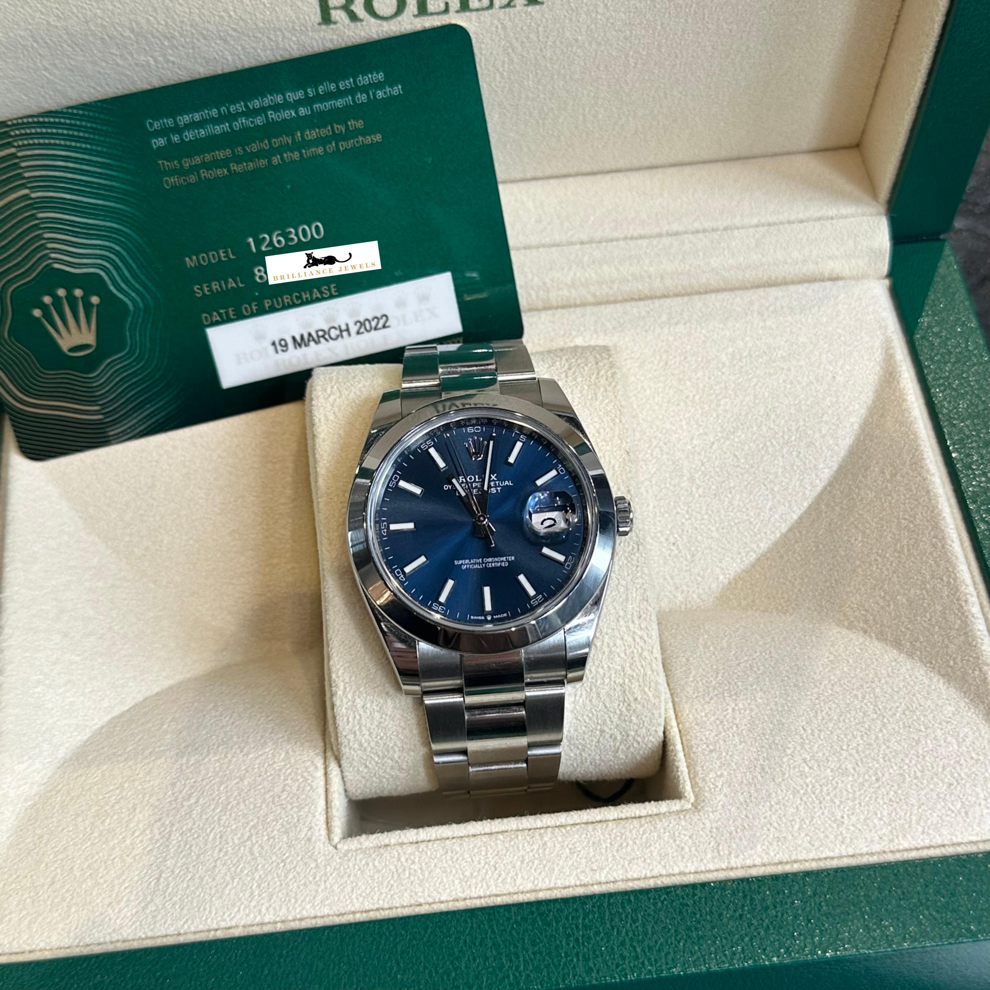 ​​​​​​​Introducing the Rolex Datejust Watch, a timeless masterpiece that exudes elegance and sophistication. With its stunning 41mm blue dial, this watch is a true statement piece. Crafted with precision and attention to detail, it showcases the