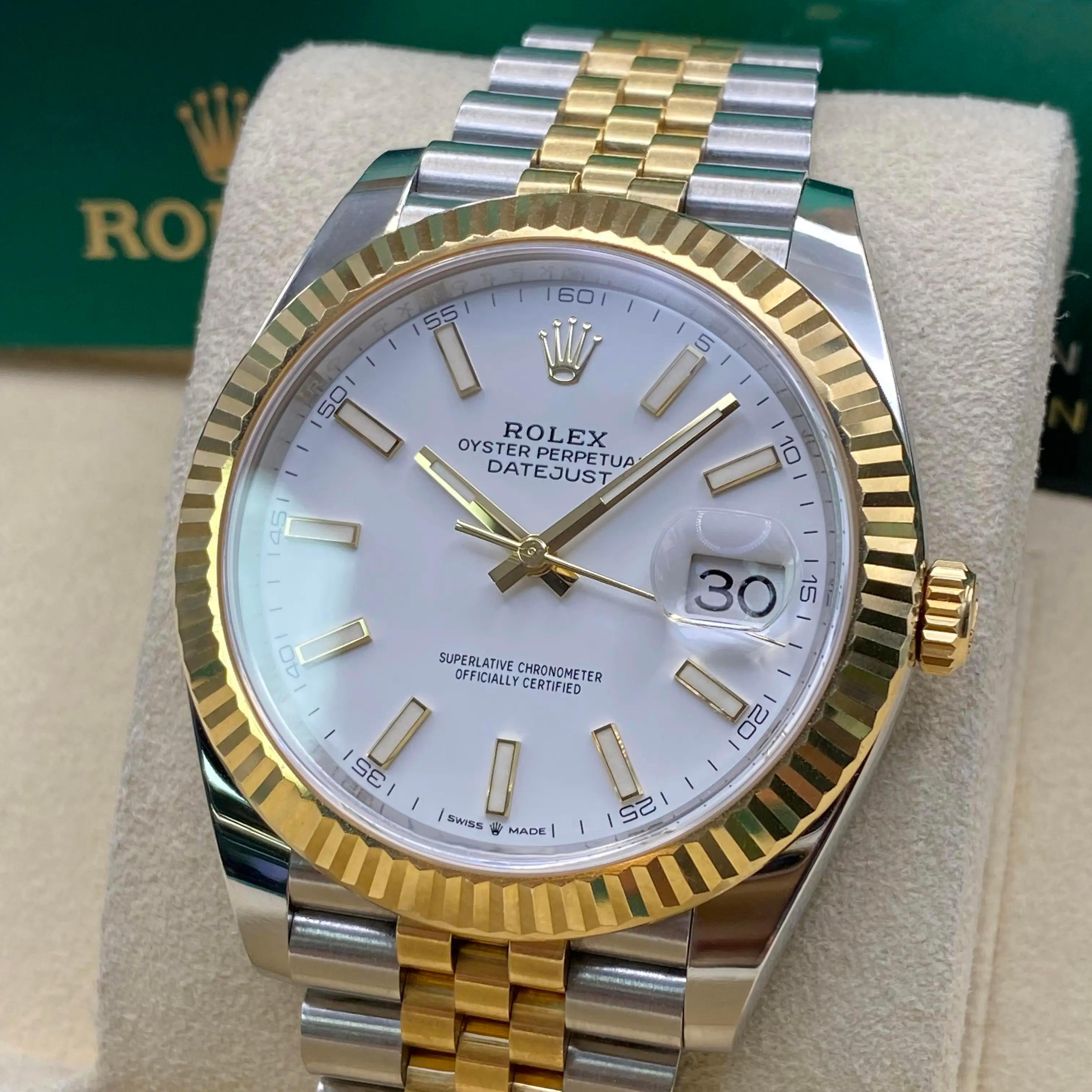 Rolex Datejust 126333 Steel 18K Yellow Gold White Dial Automatic Watch B&P In Excellent Condition For Sale In New York, NY