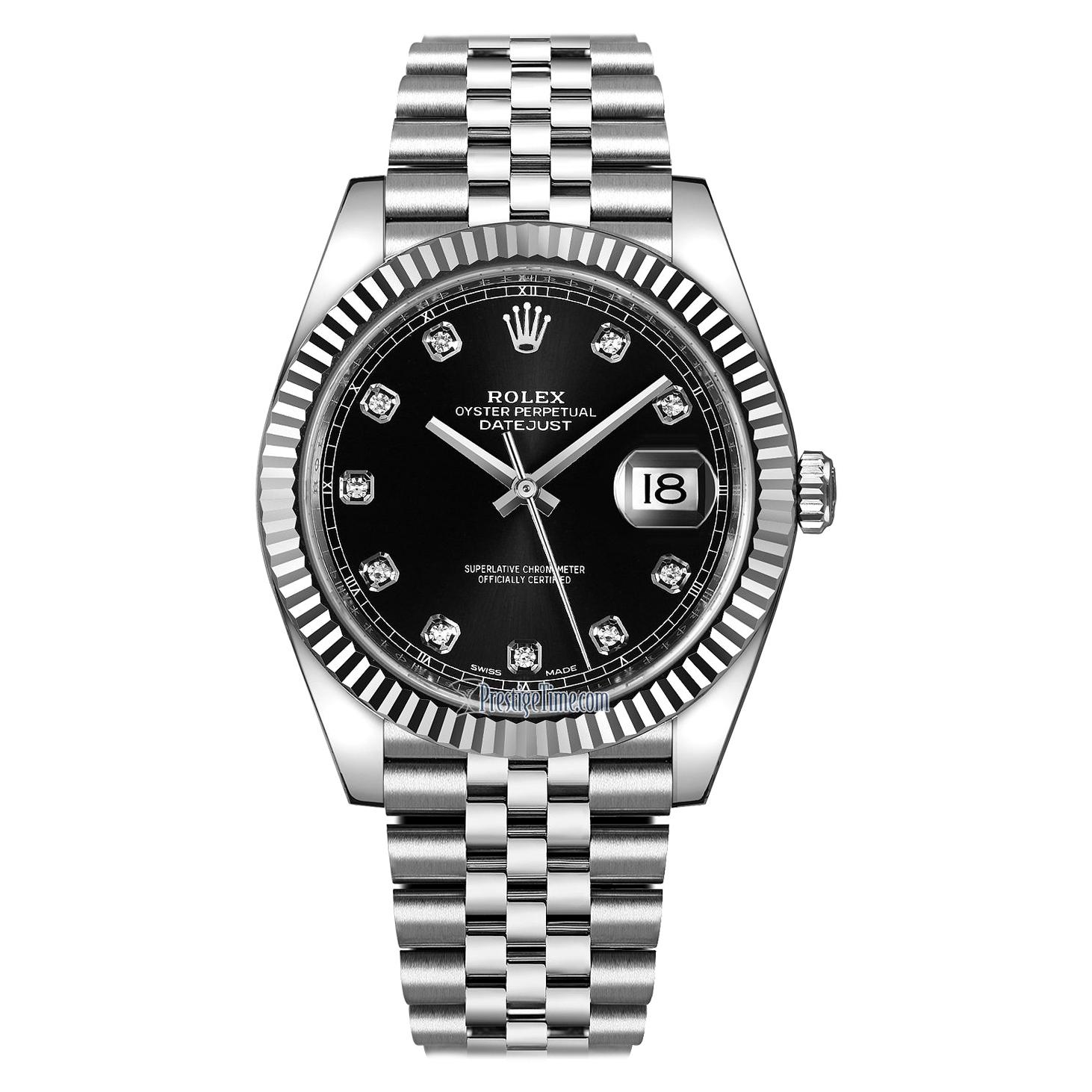 Rolex Datejust 126334 Fluted Bezel Black Dial Diamond Jubilee Band Watch