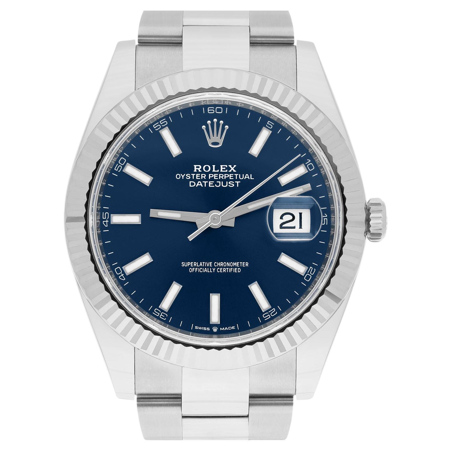 Rolex Datejust 126334 Edelstahl 41mm Blaues Index Zifferblatt komplett MINT 2021 im Angebot