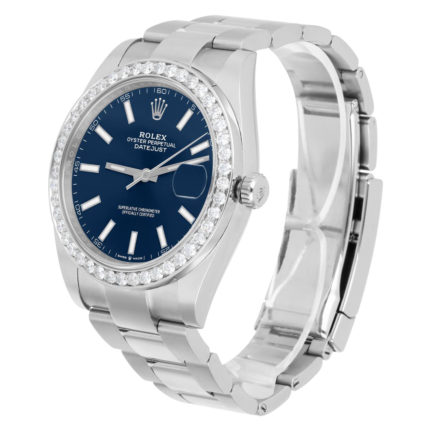 Rolex Datejust 126334 Edelstahl Oyster 41mm Blaues Index Zifferblatt Diamant-Lünette Herren im Angebot
