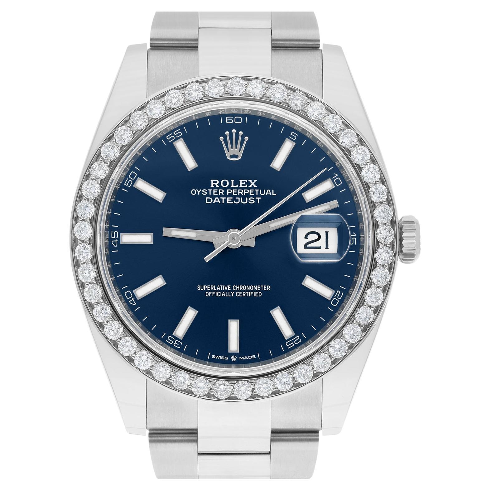 Rolex Datejust 126334 Stainless Steel Oyster 41mm Blue Index Dial Diamond Bezel For Sale