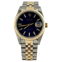 Rolex Datejust 15223 34mm Blue Dial 18k Gold Stainless Steel Jubilee Box Papers