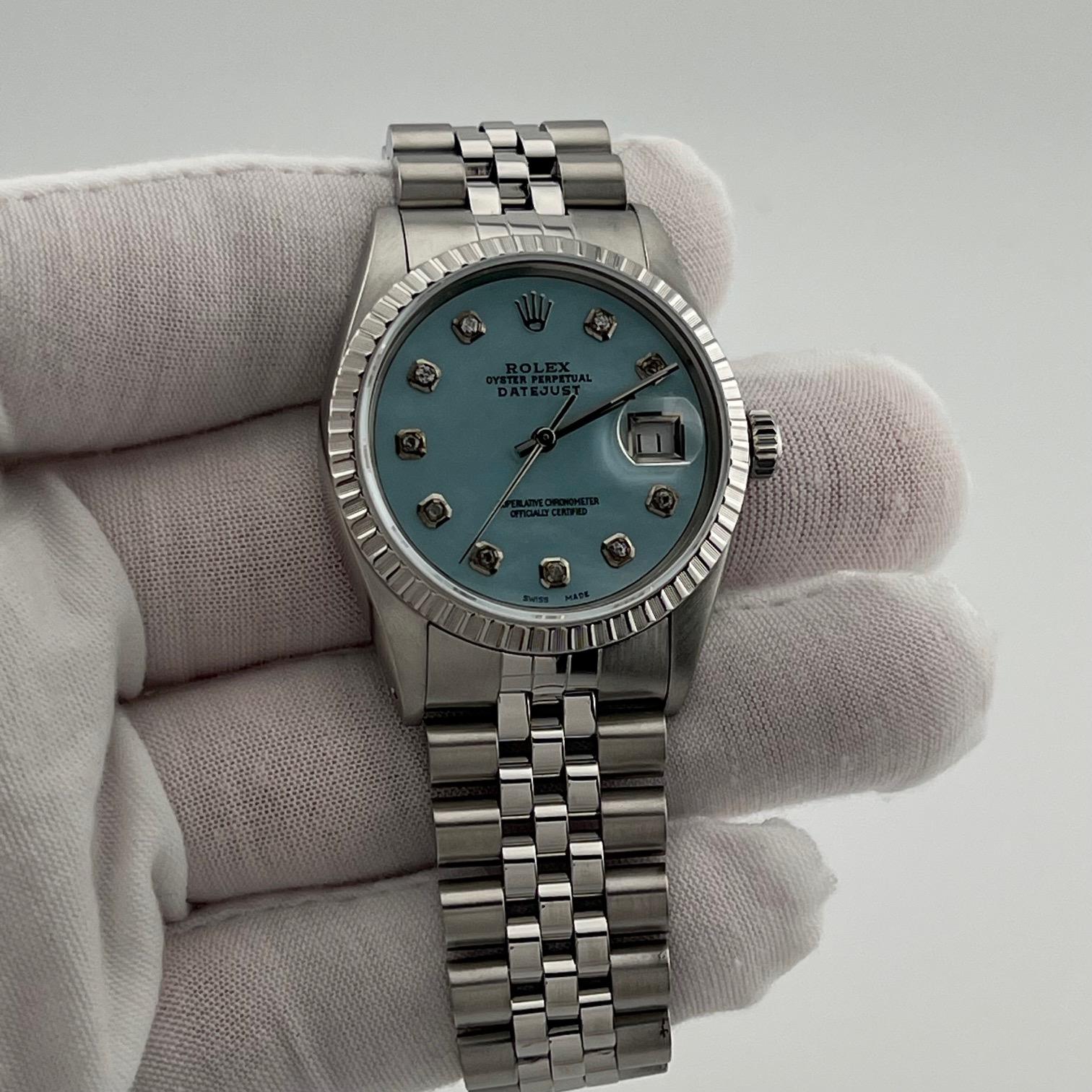 Rolex Datejust 16000 36mm Blau Perlmutt Diamant Zifferblatt Edelstahl im Angebot 5