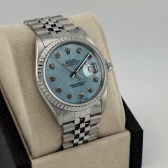Rolex Datejust 16000 36mm Blue Mother Of Pearl Diamond Dial Stainless Steel