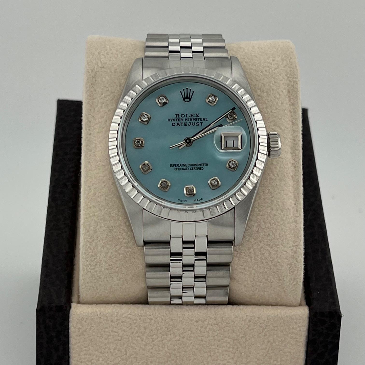Rolex Datejust 16000 36mm Blau Perlmutt Diamant Zifferblatt Edelstahl im Angebot 1