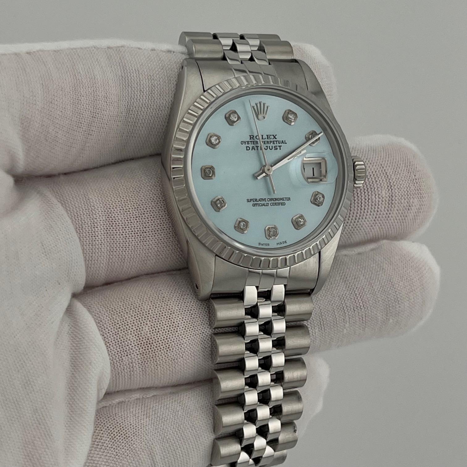 Rolex Datejust 16000 36mm Blau Perlmutt Diamant Zifferblatt Edelstahl im Angebot 2