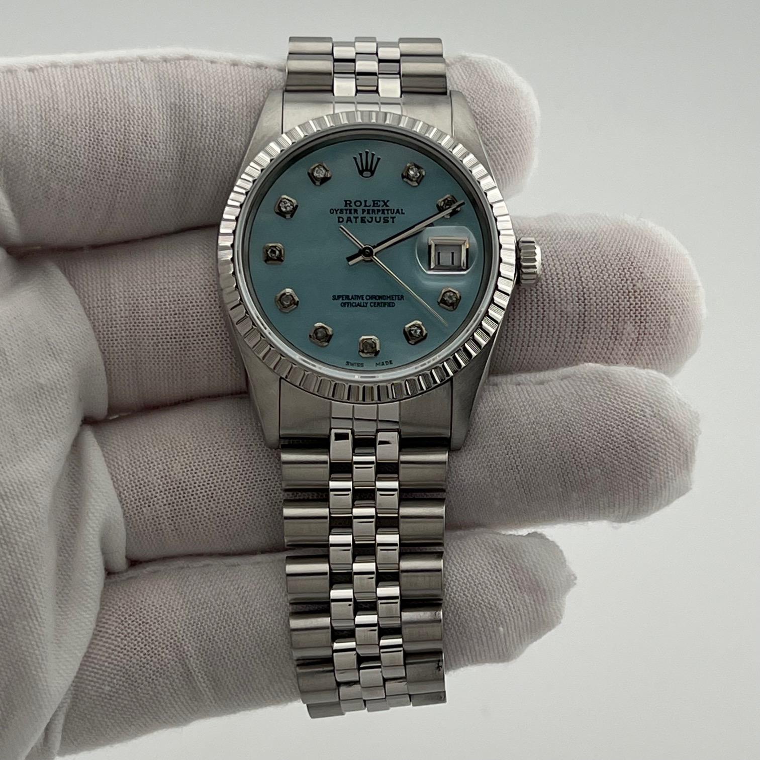 Rolex Datejust 16000 36mm Blau Perlmutt Diamant Zifferblatt Edelstahl im Angebot 4