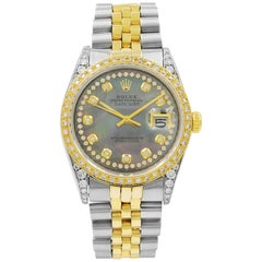 Retro Rolex Datejust 16000 Steel and Yellow Gold Custom Diamonds Dial Automatic Watch