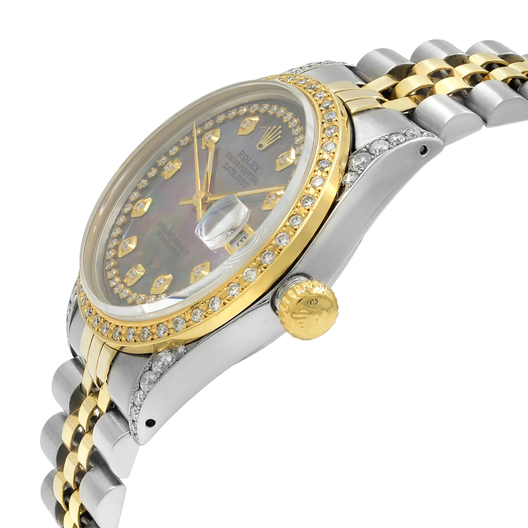 Rolex Datejust 16000 Steel and Yellow Gold Custom Diamonds Dial Automatic Watch In Fair Condition In New York, NY