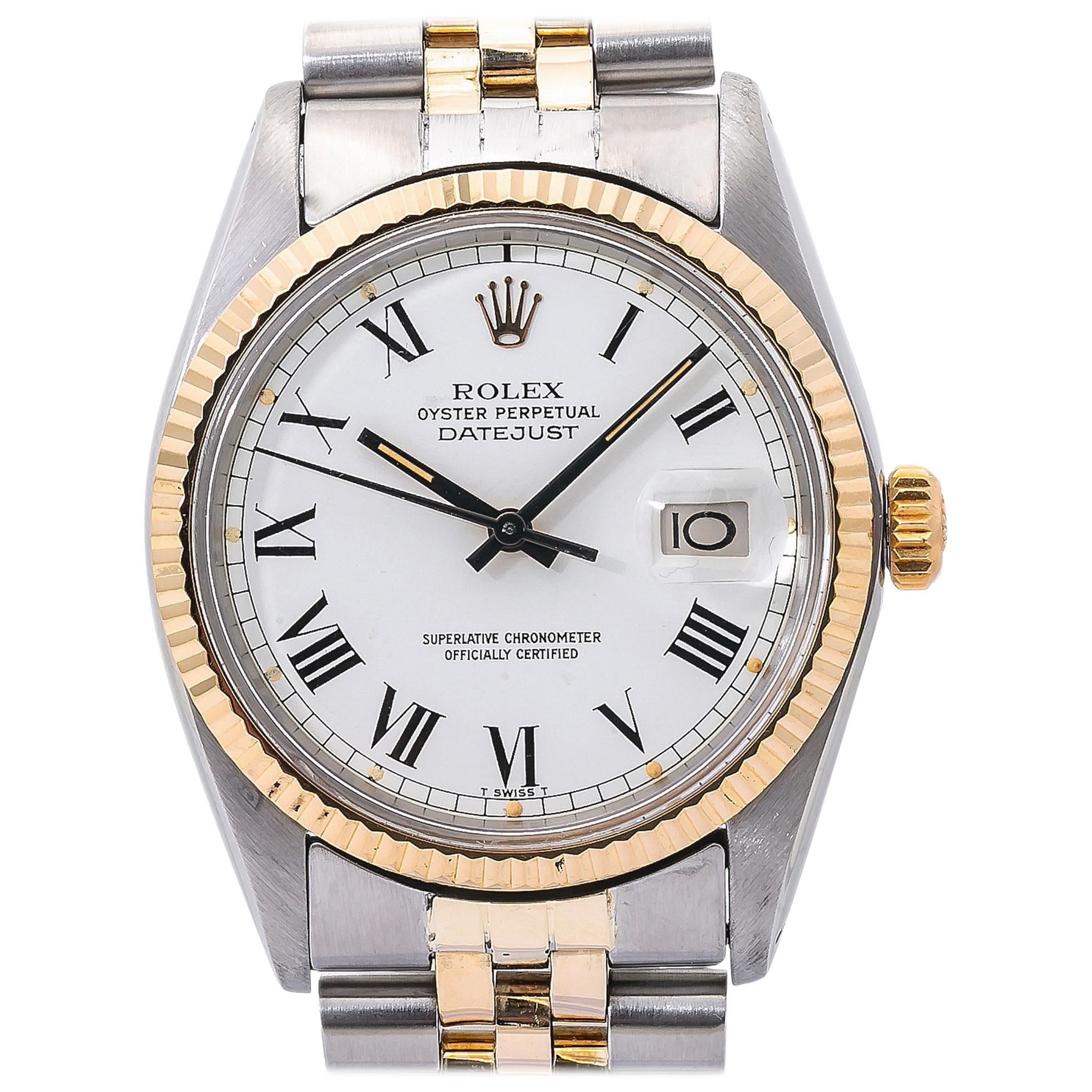 Rolex Datejust 16000 Unisex Watch Two-Tone 14 Karat YG White Dial Year 1978