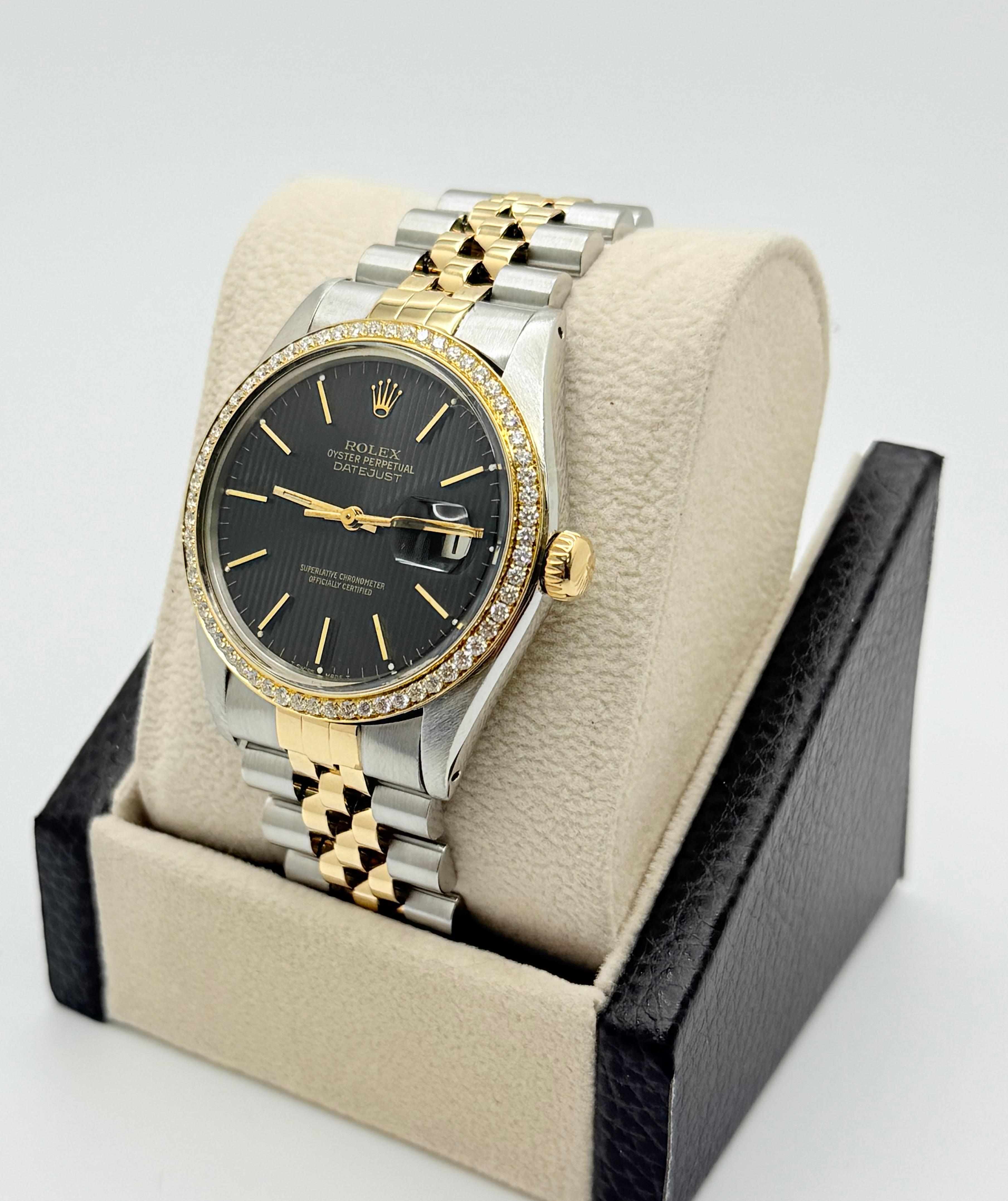 Rolex Datejust 16003 Quadrante nero ad arazzo Acciaio inossidabile oro giallo 18 carati 36 mm in vendita 3