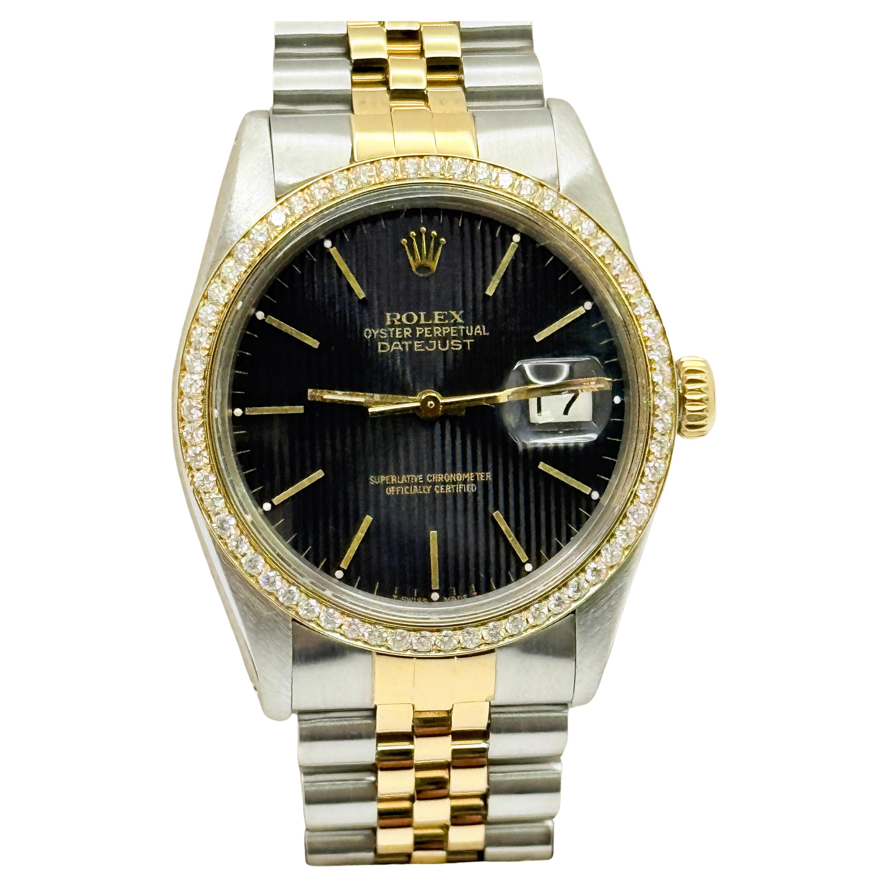 Rolex Datejust 16003 Quadrante nero ad arazzo Acciaio inossidabile oro giallo 18 carati 36 mm