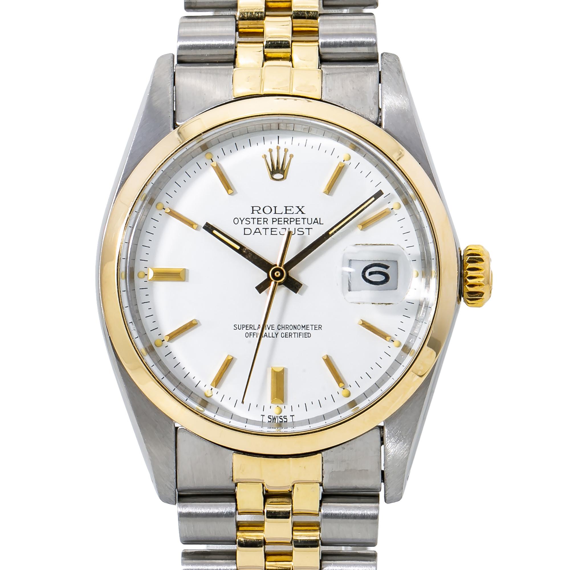 Rolex Datejust 16003 Vintage Rare White Men's Automatic Watch Two-Tone In Excellent Condition For Sale In Miami, FL