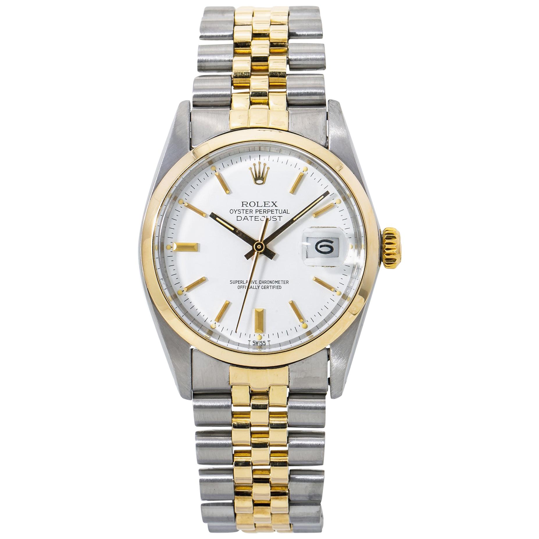 Rolex Datejust 16003 Vintage Rare White Men's Automatic Watch Two-Tone For Sale