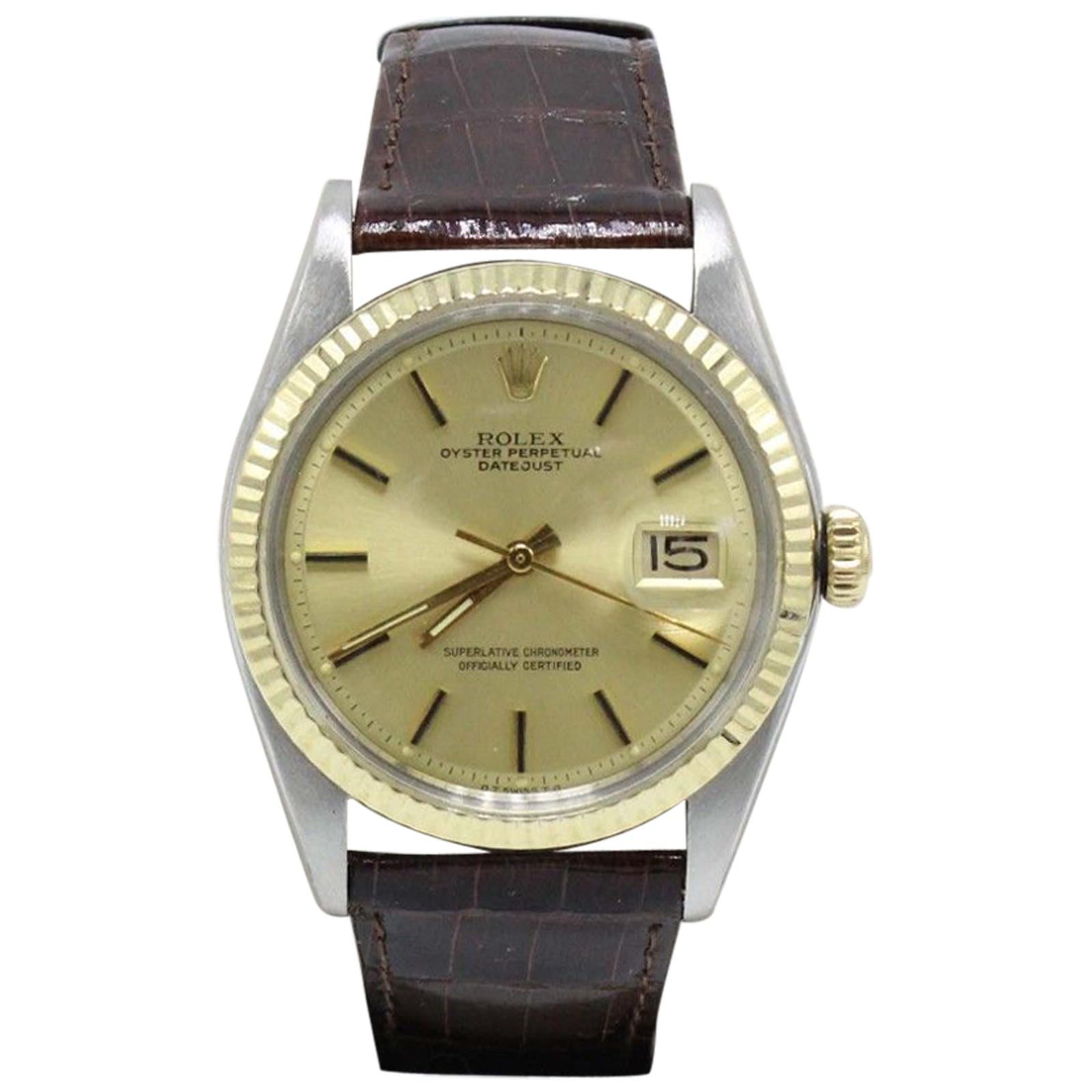 Rolex Datejust 1601 14 Karat Yellow Gold and Stainless Steel on Leather Band