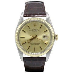 Vintage Rolex Datejust 1601 14 Karat Yellow Gold and Stainless Steel on Leather Band