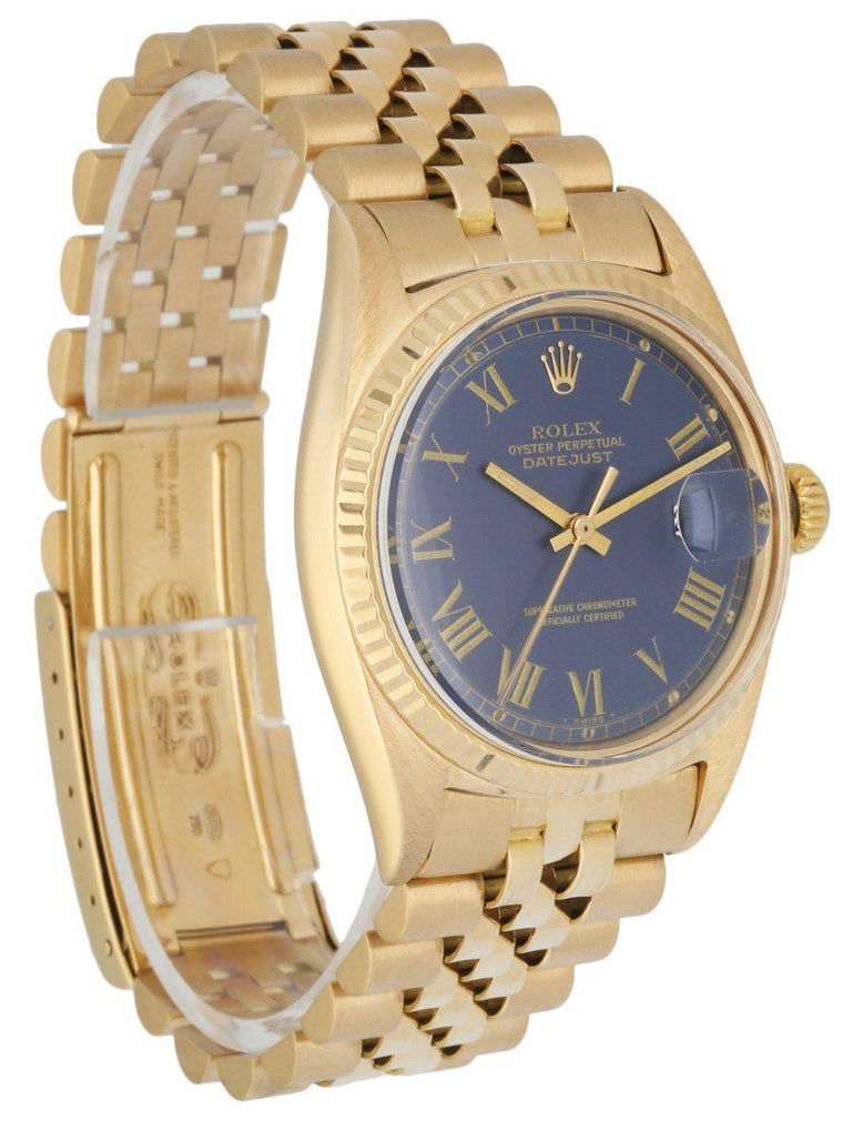 Rolex Datejust 1601 18K Yellow Gold Buckley Men's Watch In Excellent Condition In New York, NY