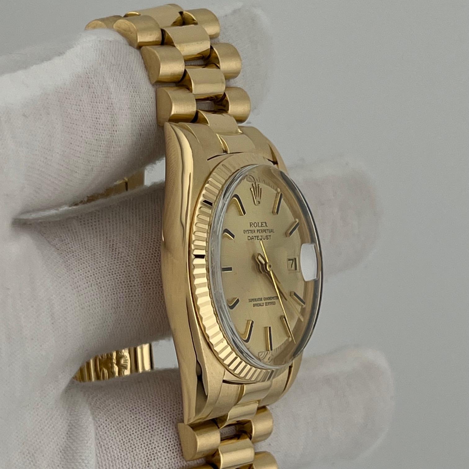 Rolex Datejust 1601 36mm Cadran Champagne Or jaune 18k Bracelet Président en vente 7