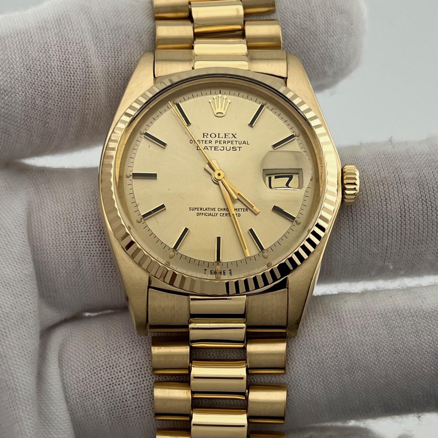 Rolex Datejust 1601 36mm Cadran Champagne Or jaune 18k Bracelet Président en vente 1