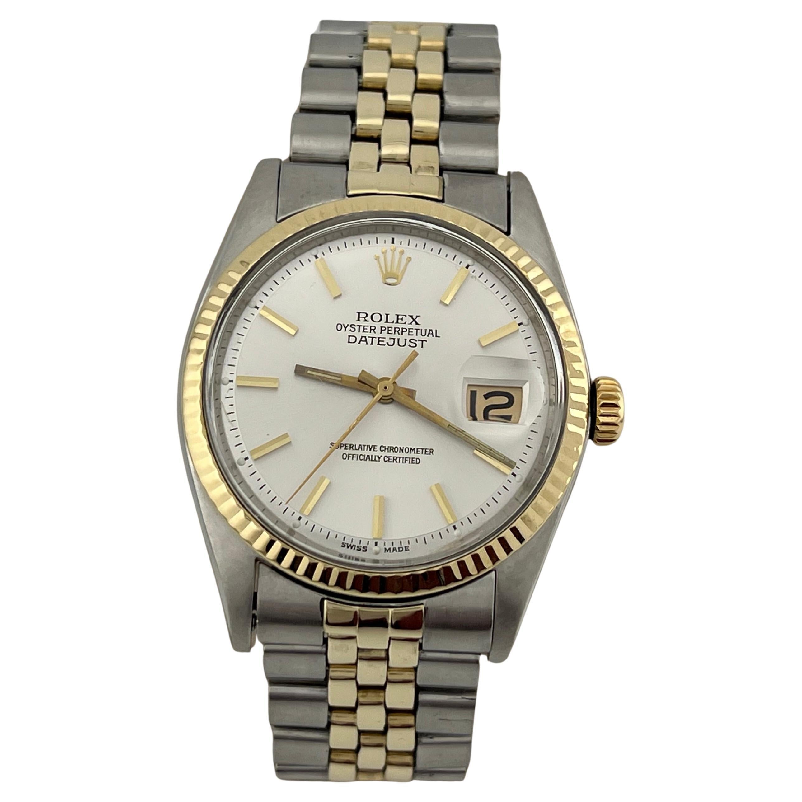 Rolex Datejust 1601 36mm Silver Dial 14k Yellow Gold Steel Jubilee Bracelet