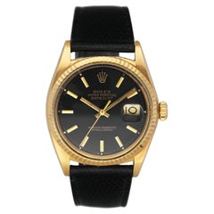 Rolex Datejust 1601 Black Dial 18K Yellow Gold Mens Watch