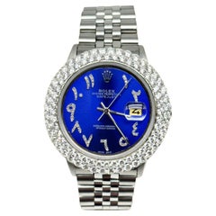 Rolex Datejust 1601 Blue Diamond Arabic Markers Diamond Bezel Stainless Steel