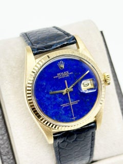 Rolex Datejust 1601 Blue Lapis Lazuli Dial 18k Yellow Gold Leather Strap