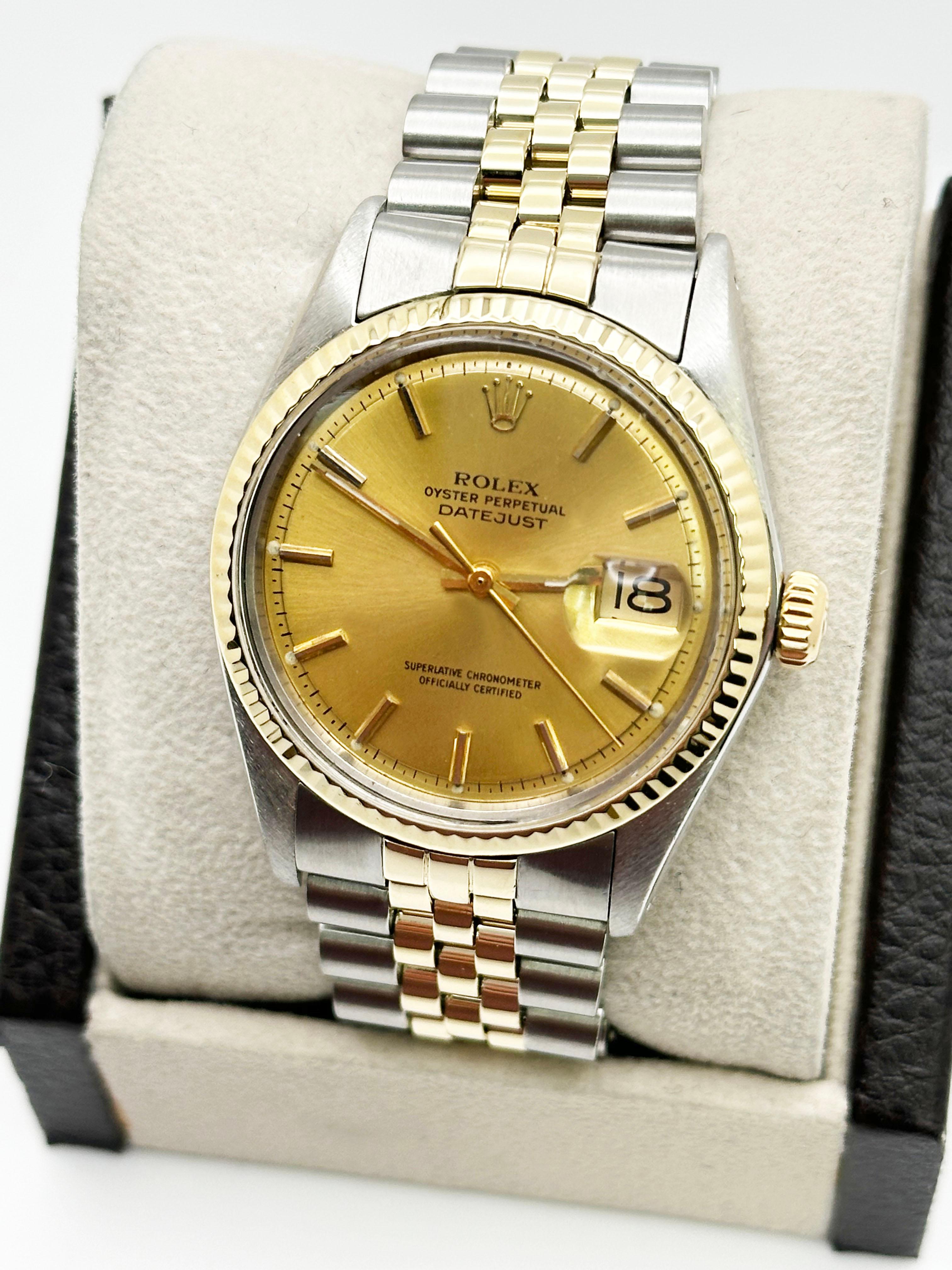 Rolex Datejust 1601 Champagne Pie Pan Dial 14K Yellow Gold Stainless Steel In Excellent Condition In San Diego, CA