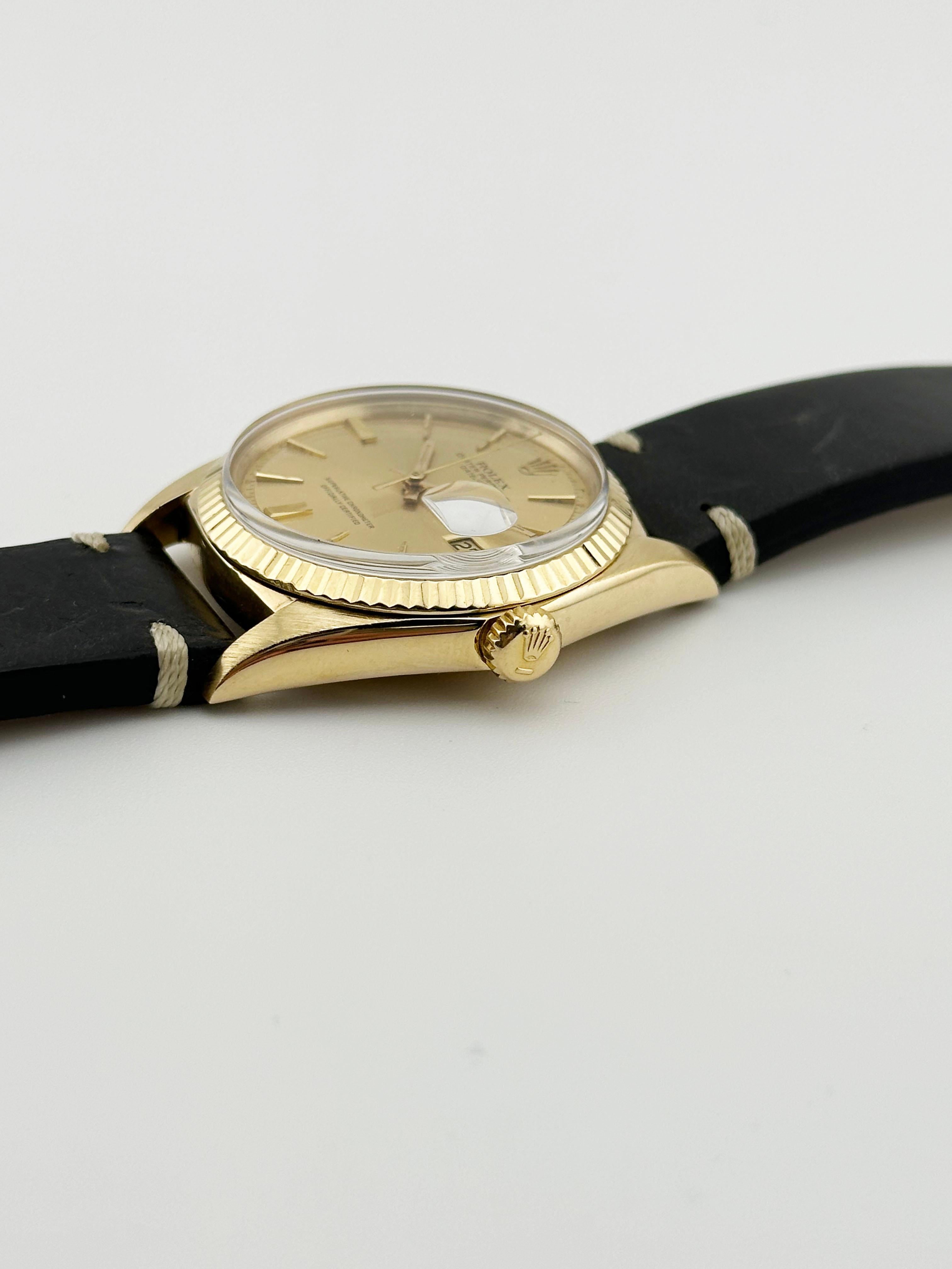 Men's Rolex Datejust 1601 Champagne Pie Pan Doorstop Dial Leather Strap For Sale