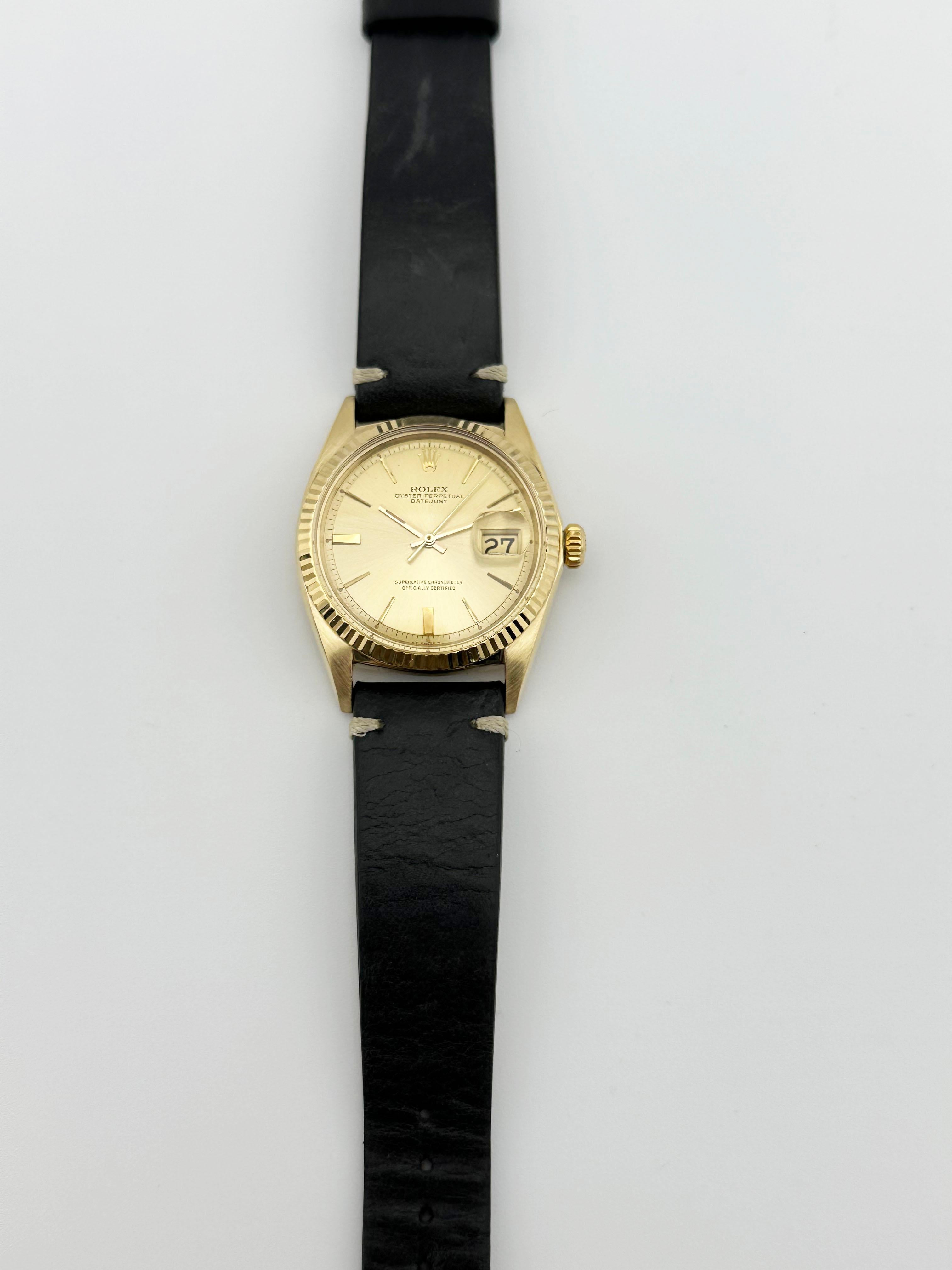 Rolex Datejust 1601 Champagne Pie Pan Doorstop Dial Leather Strap For Sale 2