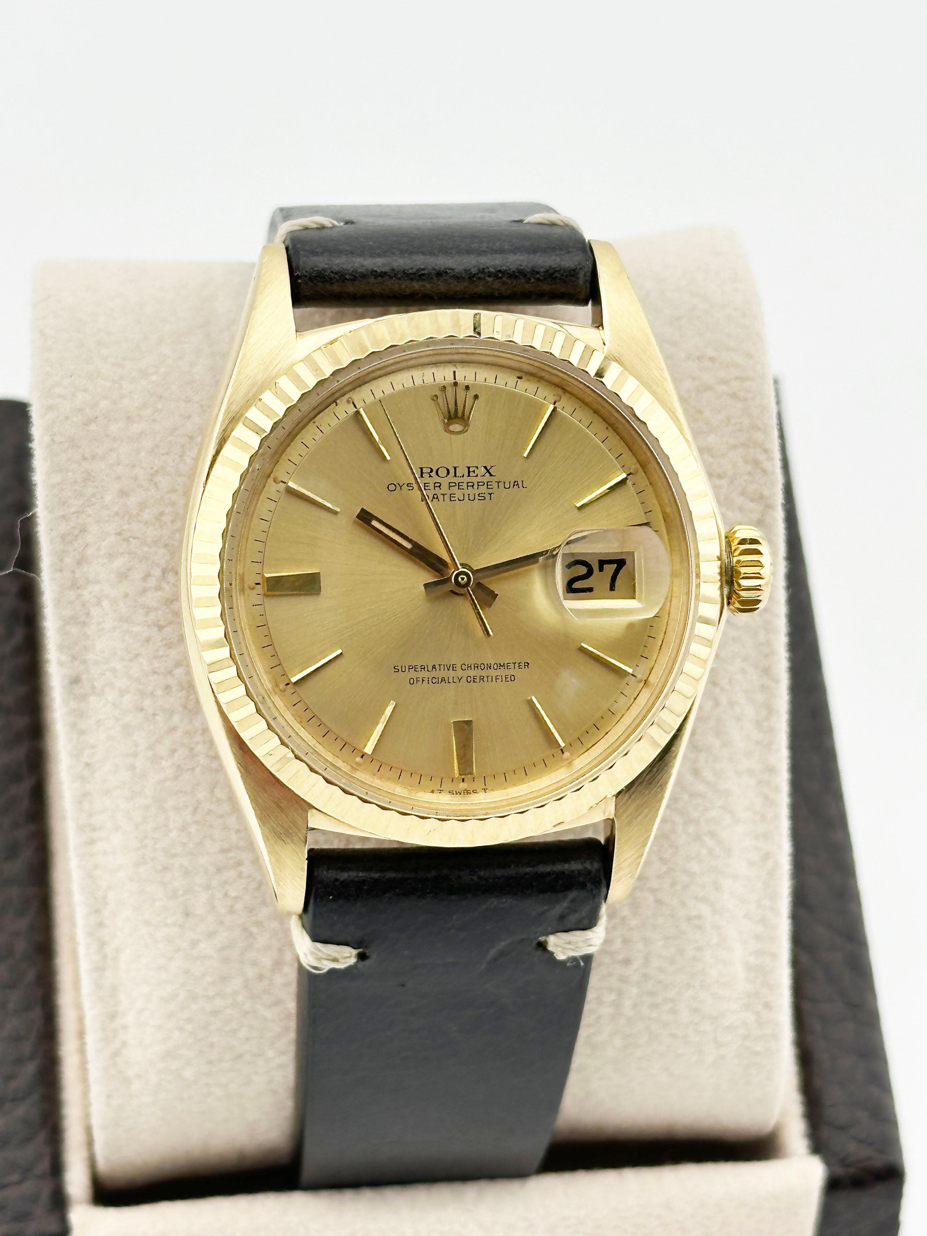 Rolex Datejust 1601 Champagne Pie Pan Doorstop Dial Leather Strap For Sale 3