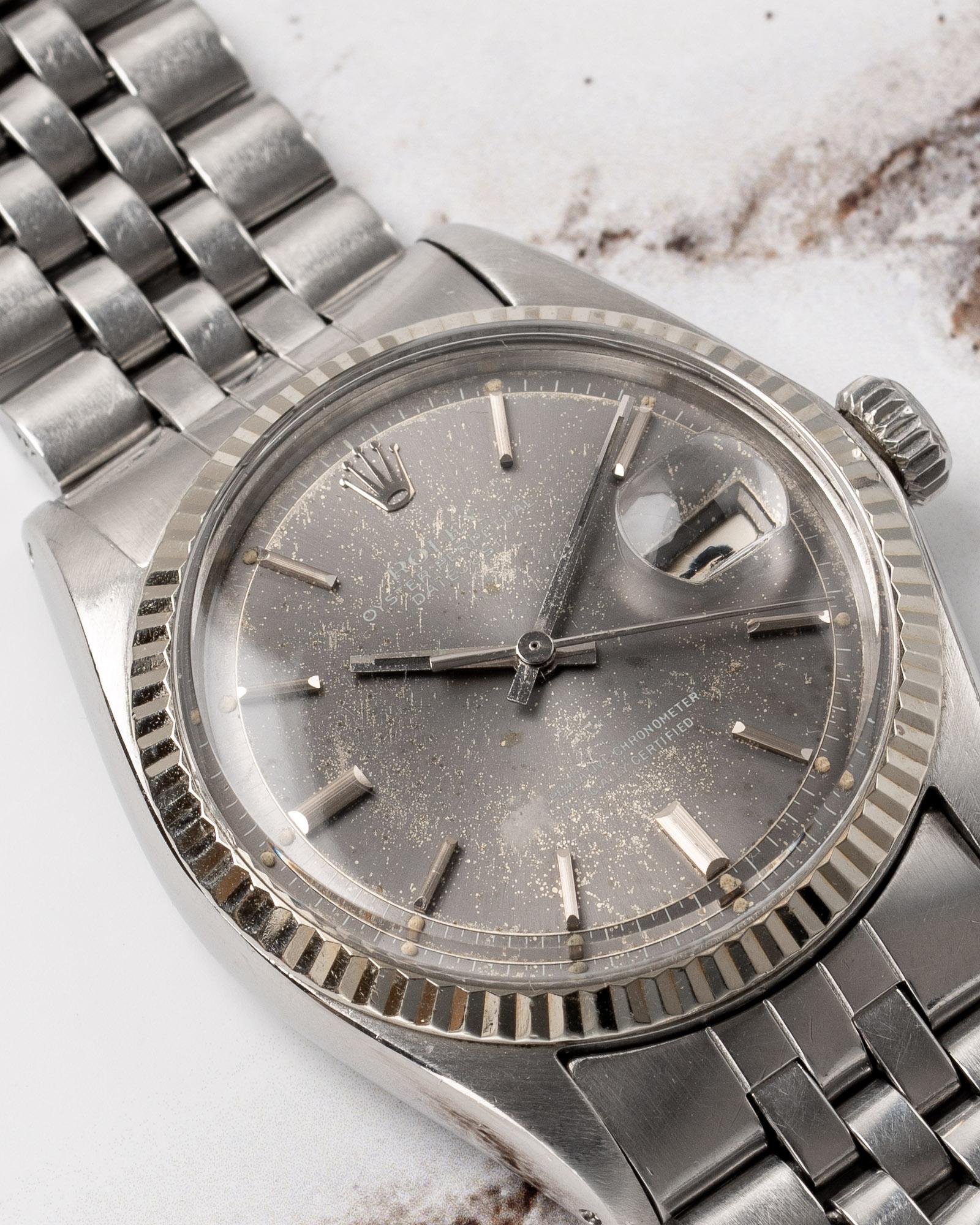 Rolex Datejust 1601 grau Starburst Piepan Zifferblatt 18k WG geriffelte Lünette Jubilee 1969 im Angebot 4