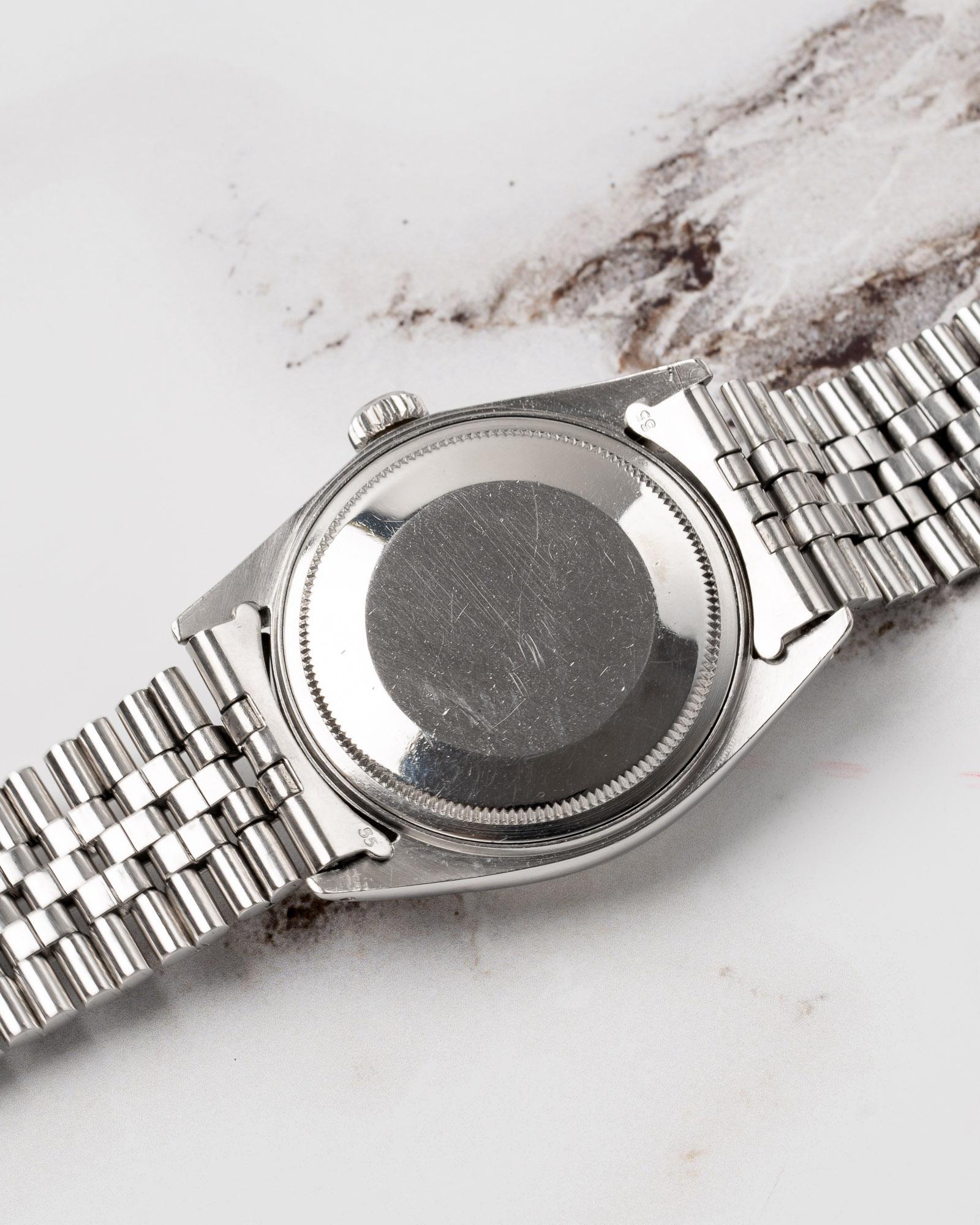 Rolex Datejust 1601 grau Starburst Piepan Zifferblatt 18k WG geriffelte Lünette Jubilee 1969 im Angebot 2