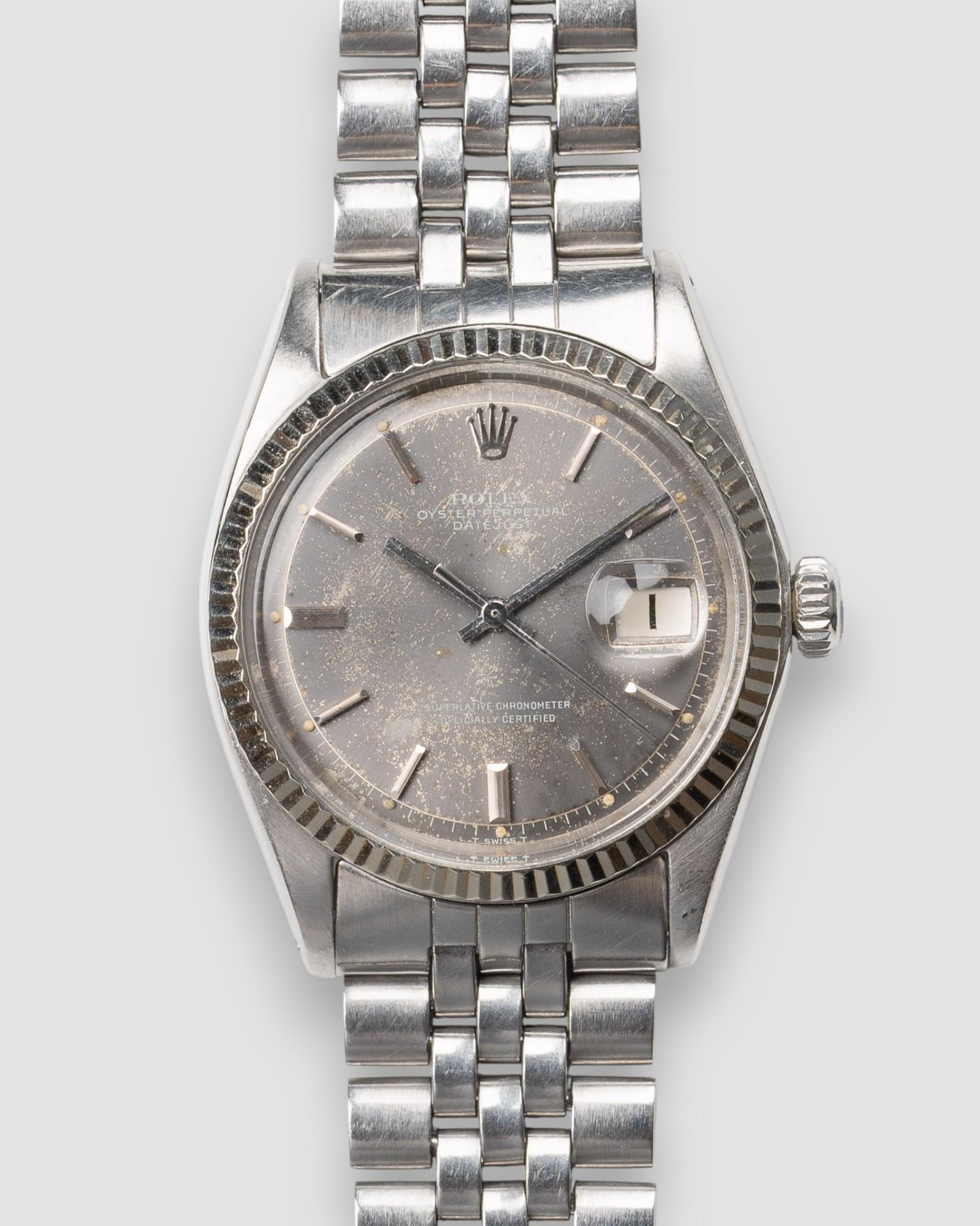 Rolex Datejust 1601 grau Starburst Piepan Zifferblatt 18k WG geriffelte Lünette Jubilee 1969 im Angebot
