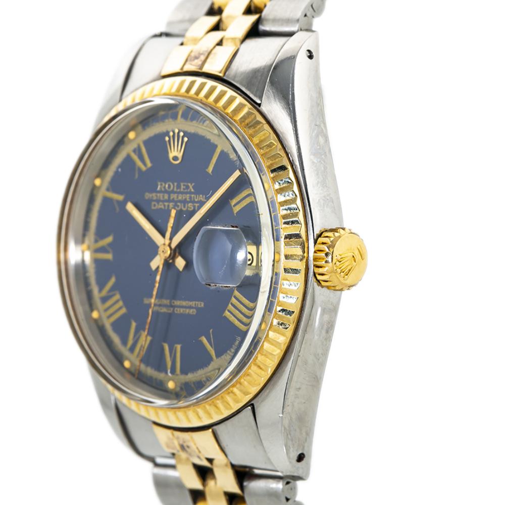 Contemporary Rolex Datejust 1601 Mens Automatic Watch Blue Dial 18k Two Tone For Sale