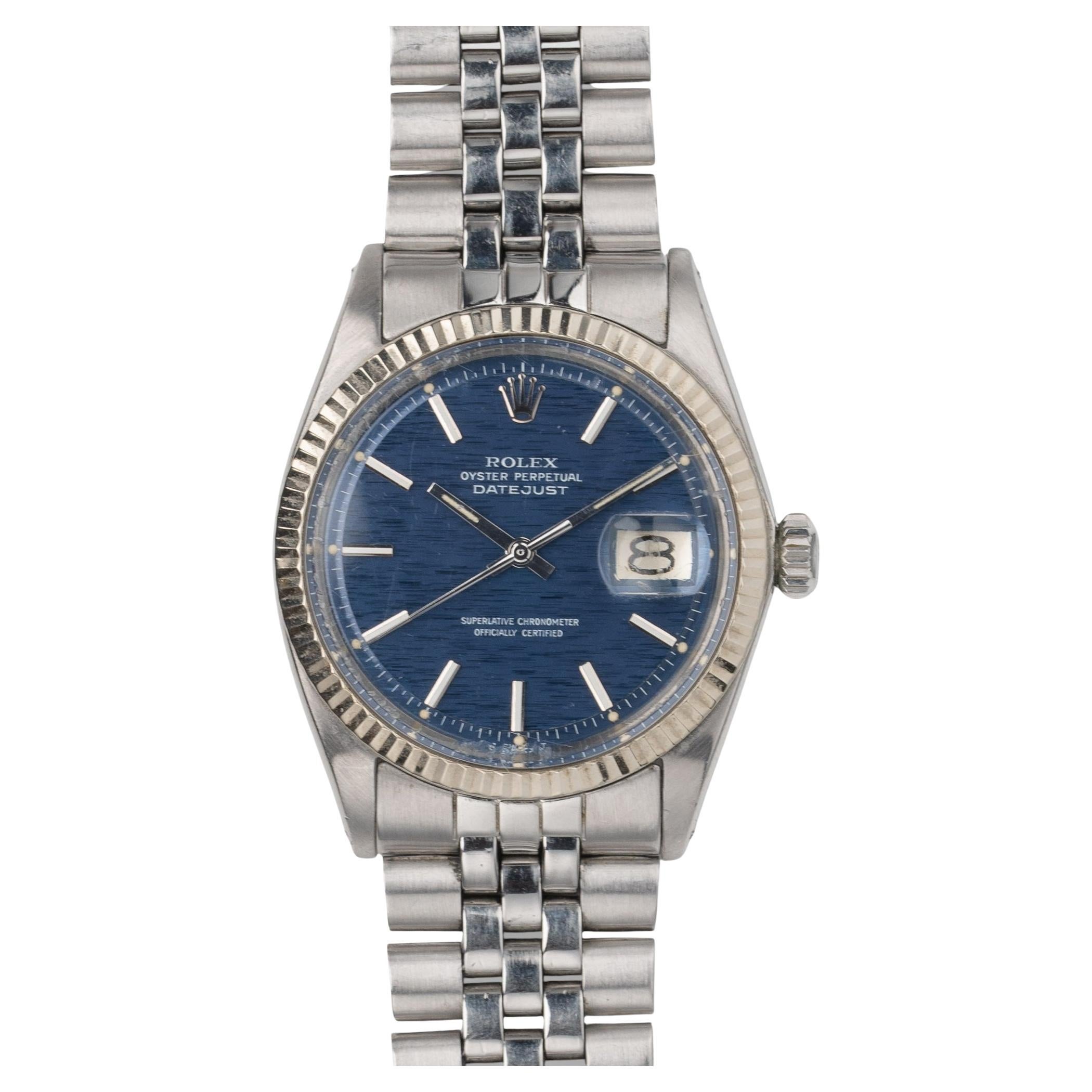 Rolex Datejust 1601 Bisel Acanalado Azul Mosaico Brazalete Jubilee 1986 en venta